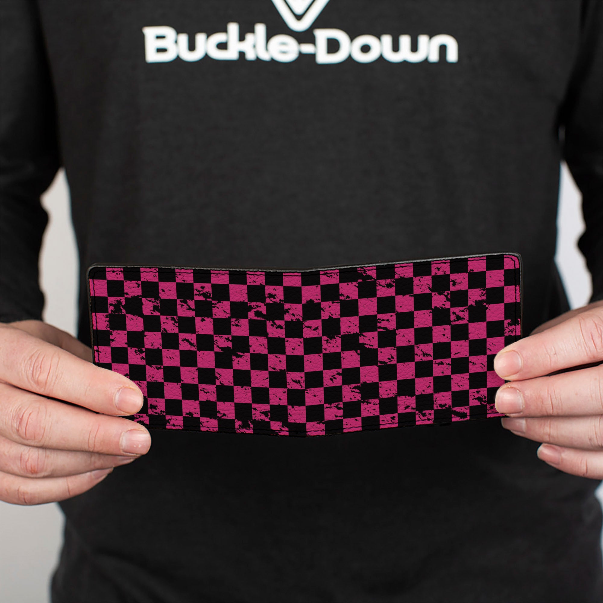 Bi-Fold Wallet - Checker Weathered Black/Neon Pink Bi-Fold Wallets Buckle-Down