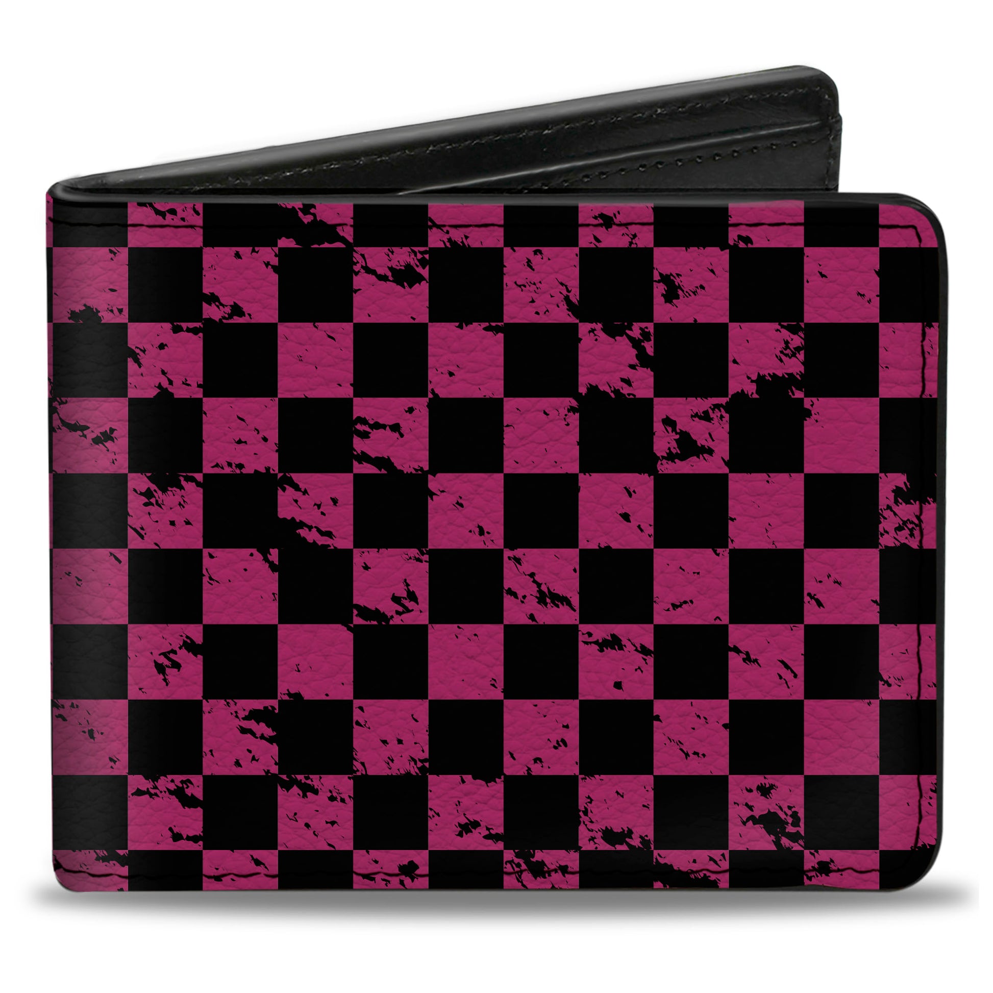 Bi-Fold Wallet - Checker Weathered Black/Neon Pink Bi-Fold Wallets Buckle-Down