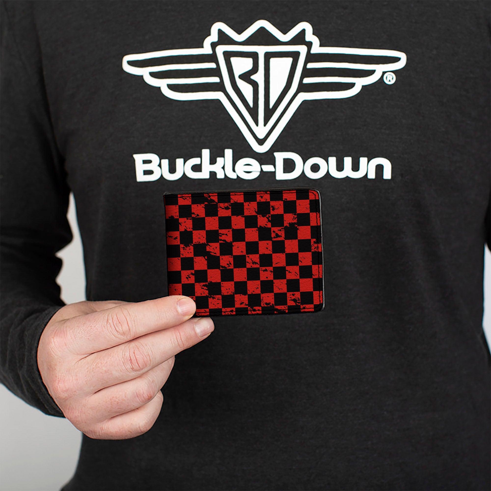 Bi-Fold Wallet - Checker Weathered Black/Red Bi-Fold Wallets Buckle-Down
