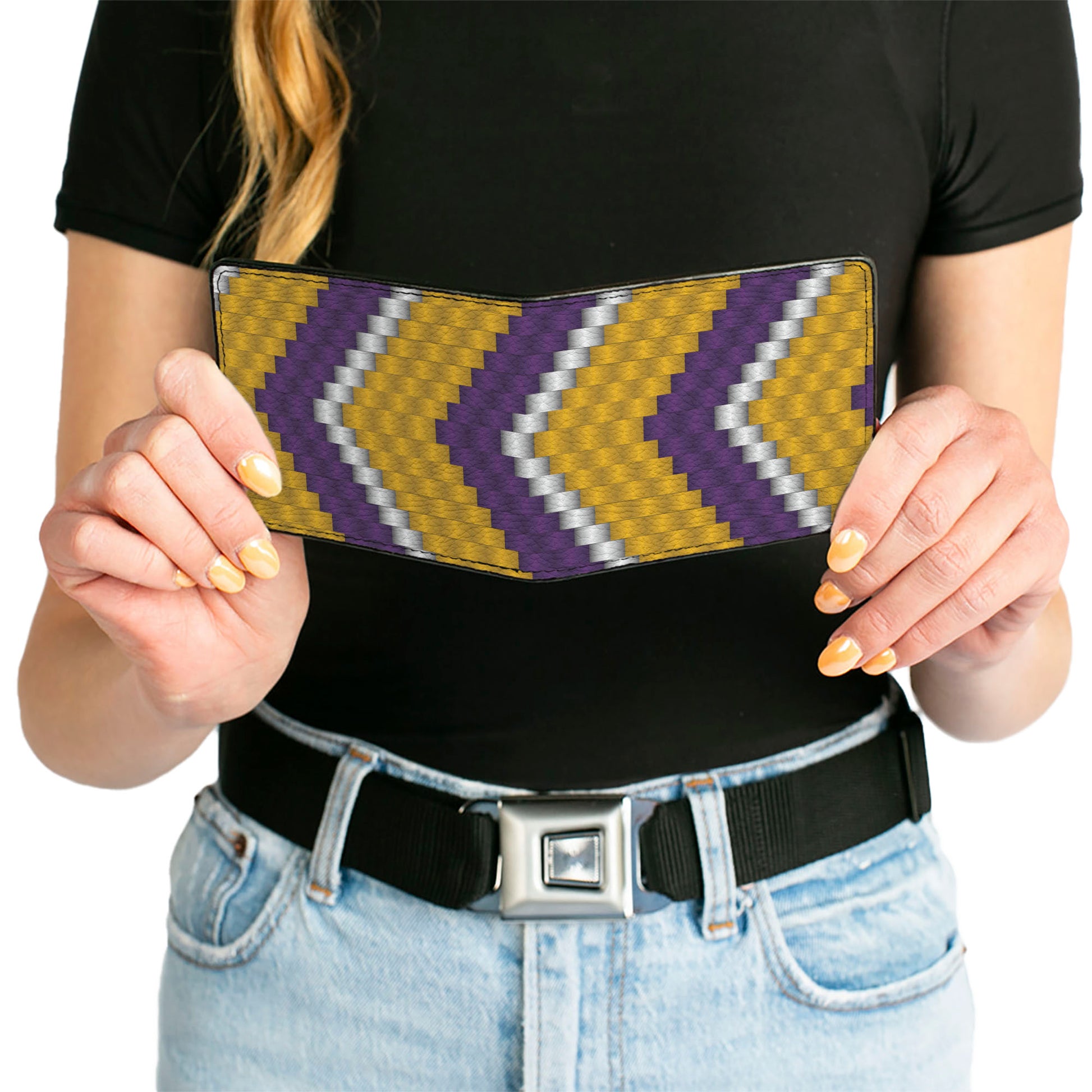 Bi-Fold Wallet - Chevron Weave Gold Purple White Bi-Fold Wallets Buckle-Down