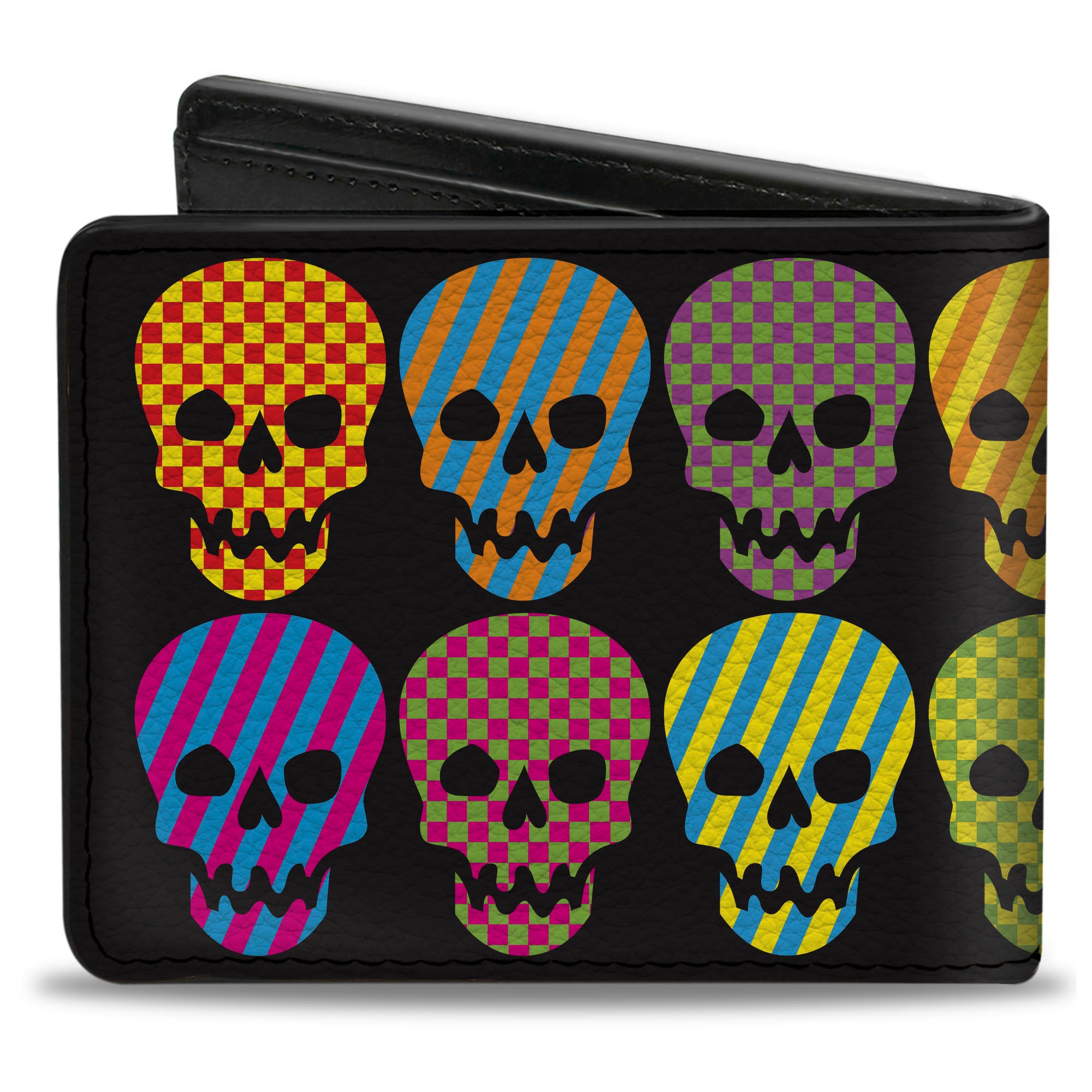 Bi-Fold Wallet - Checker & Stripe Skulls Black Multi Neon Bi-Fold Wallets Buckle-Down