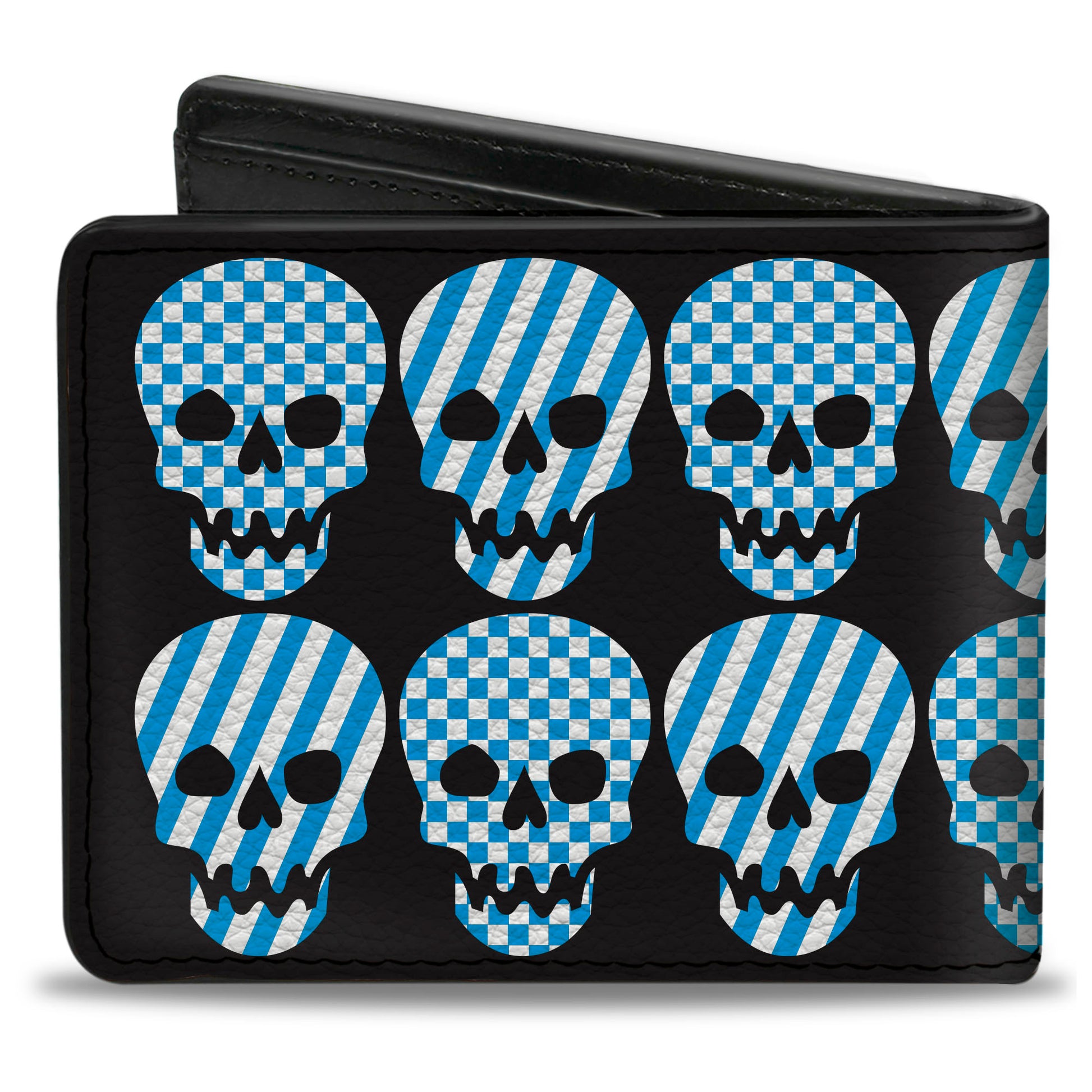Bi-Fold Wallet - Checker & Stripe Skulls Black White Baby Blue Bi-Fold Wallets Buckle-Down