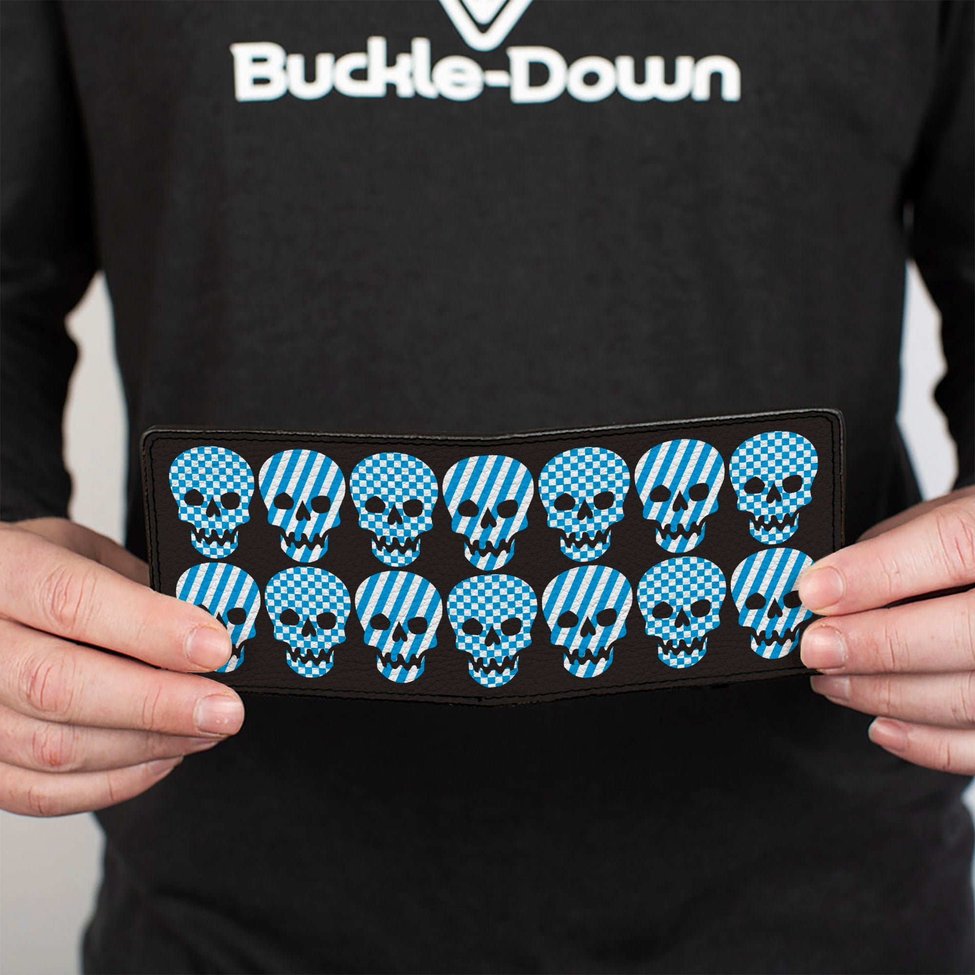 Bi-Fold Wallet - Checker & Stripe Skulls Black White Baby Blue Bi-Fold Wallets Buckle-Down