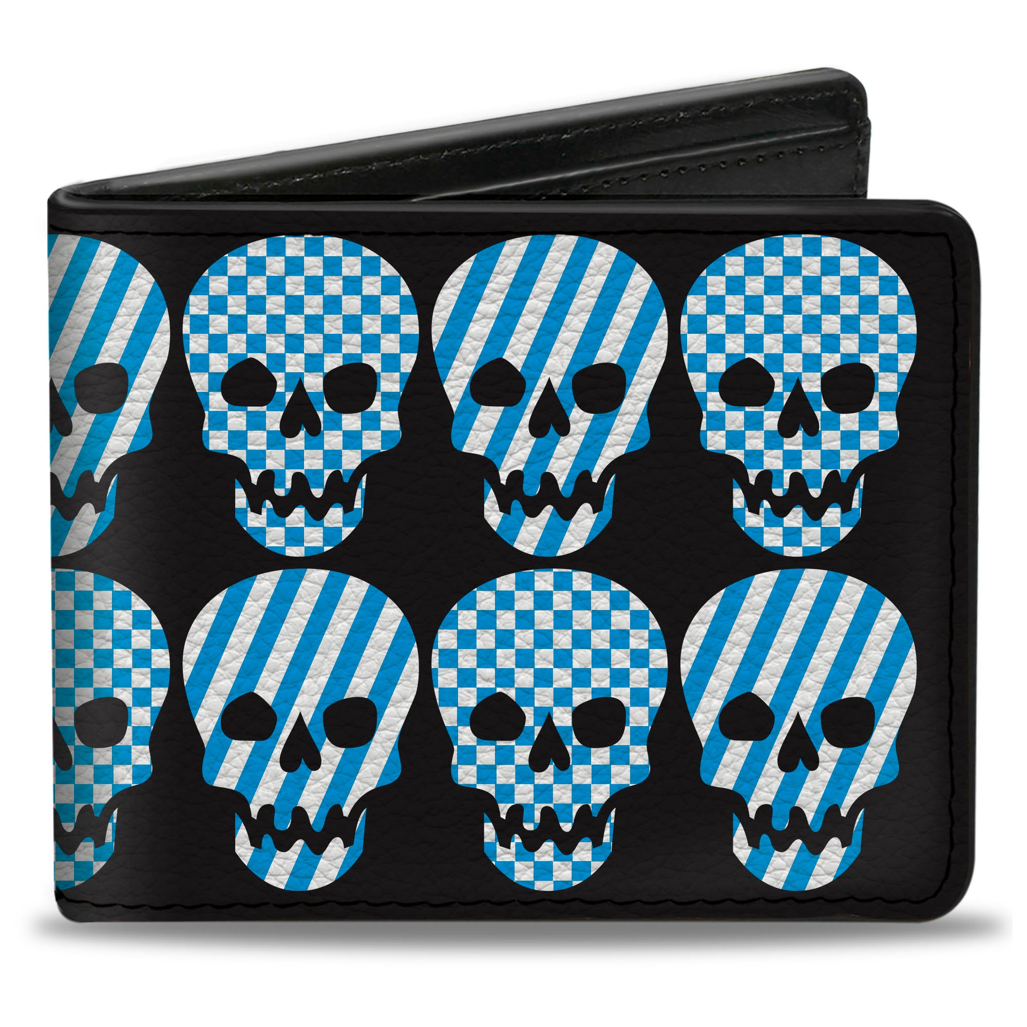 Bi-Fold Wallet - Checker & Stripe Skulls Black White Baby Blue Bi-Fold Wallets Buckle-Down