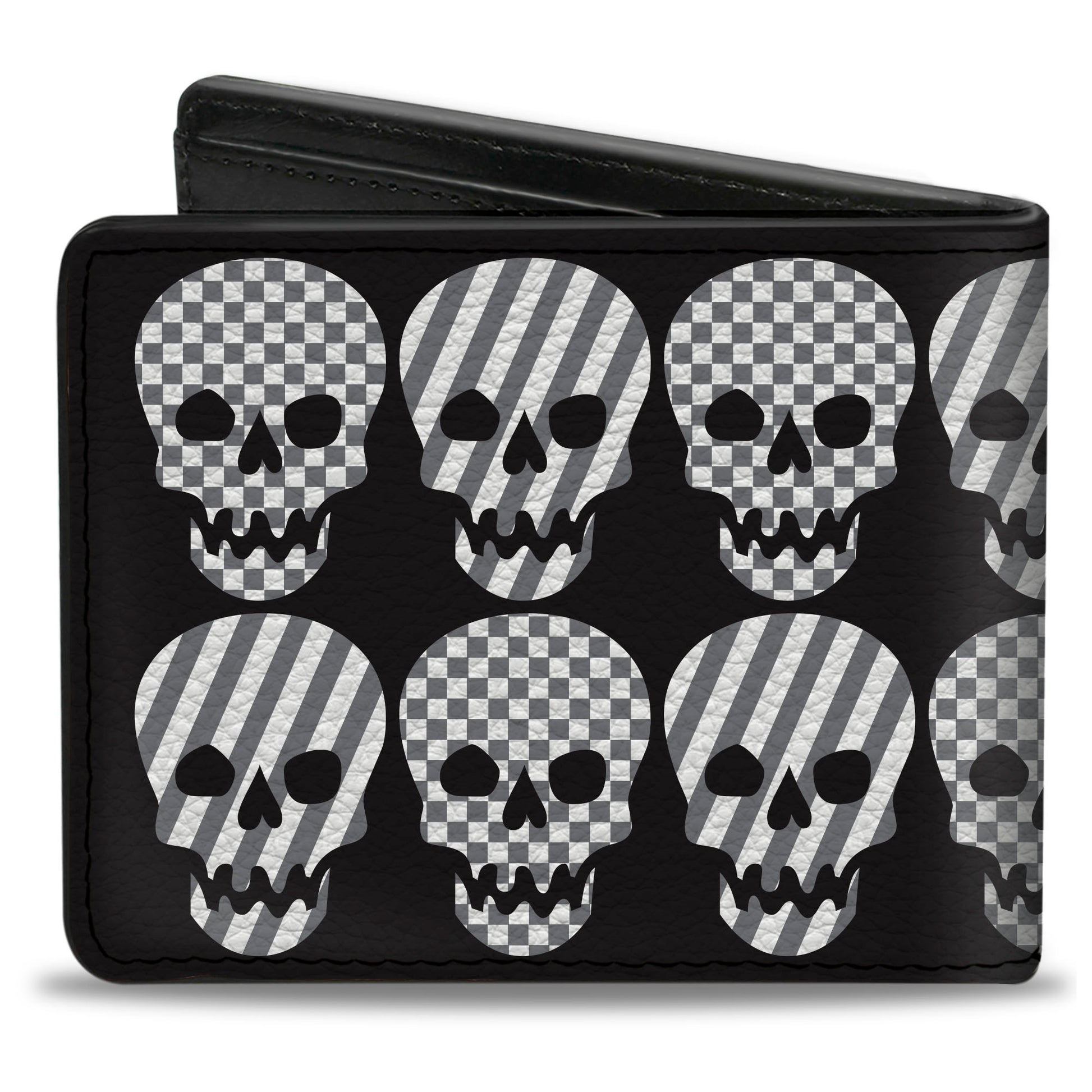 Bi-Fold Wallet - Checker & Stripe Skulls Black White Gray Bi-Fold Wallets Buckle-Down