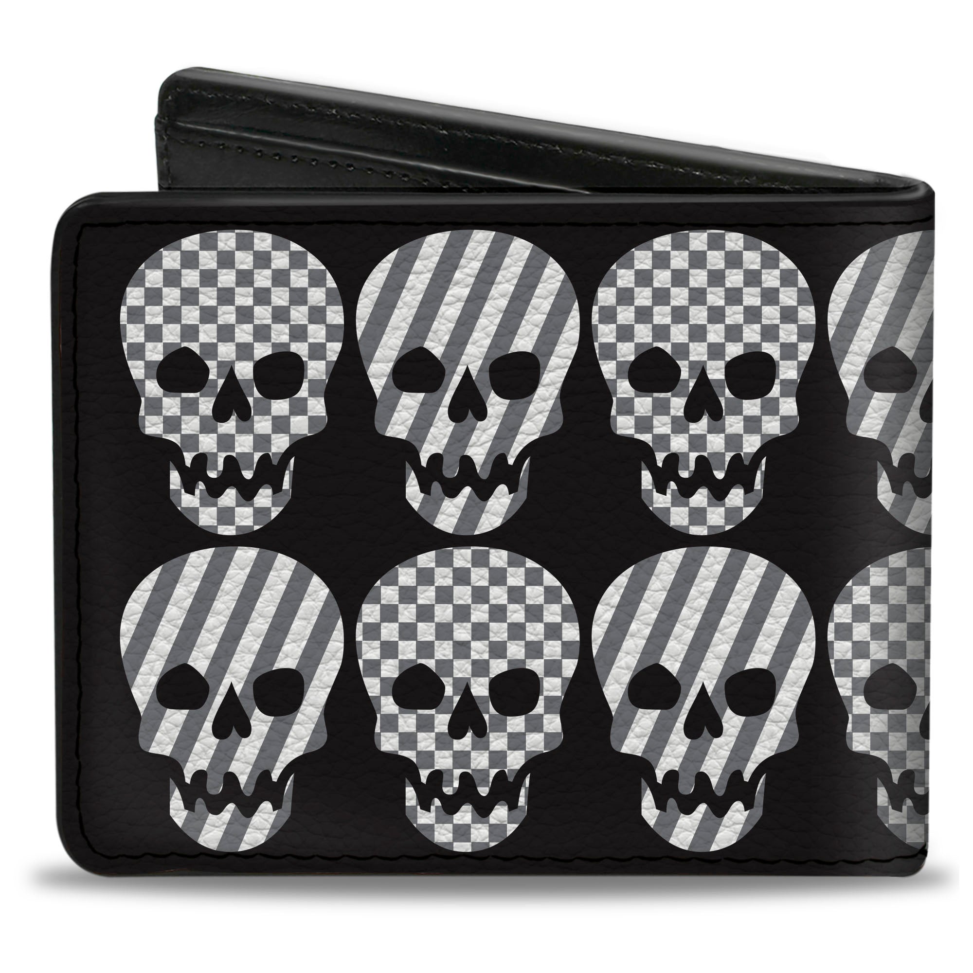 Bi-Fold Wallet - Checker & Stripe Skulls Black White Gray Bi-Fold Wallets Buckle-Down
