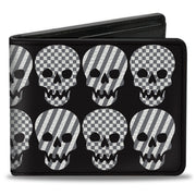 Bi-Fold Wallet - Checker & Stripe Skulls Black White Gray Bi-Fold Wallets Buckle-Down