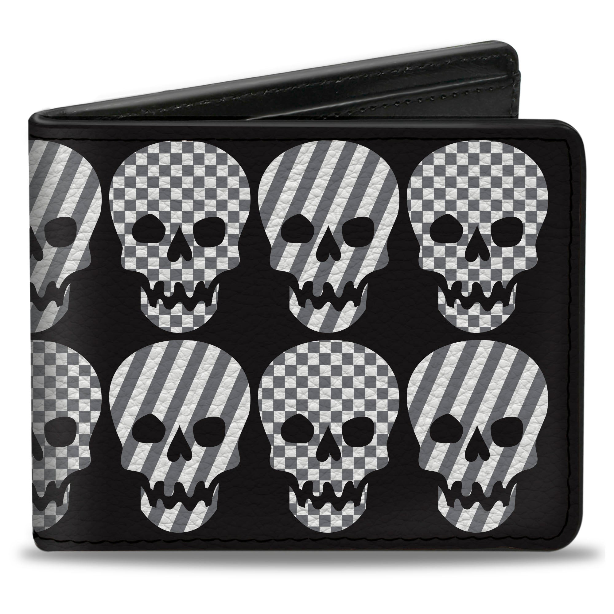 Bi-Fold Wallet - Checker & Stripe Skulls Black White Gray Bi-Fold Wallets Buckle-Down