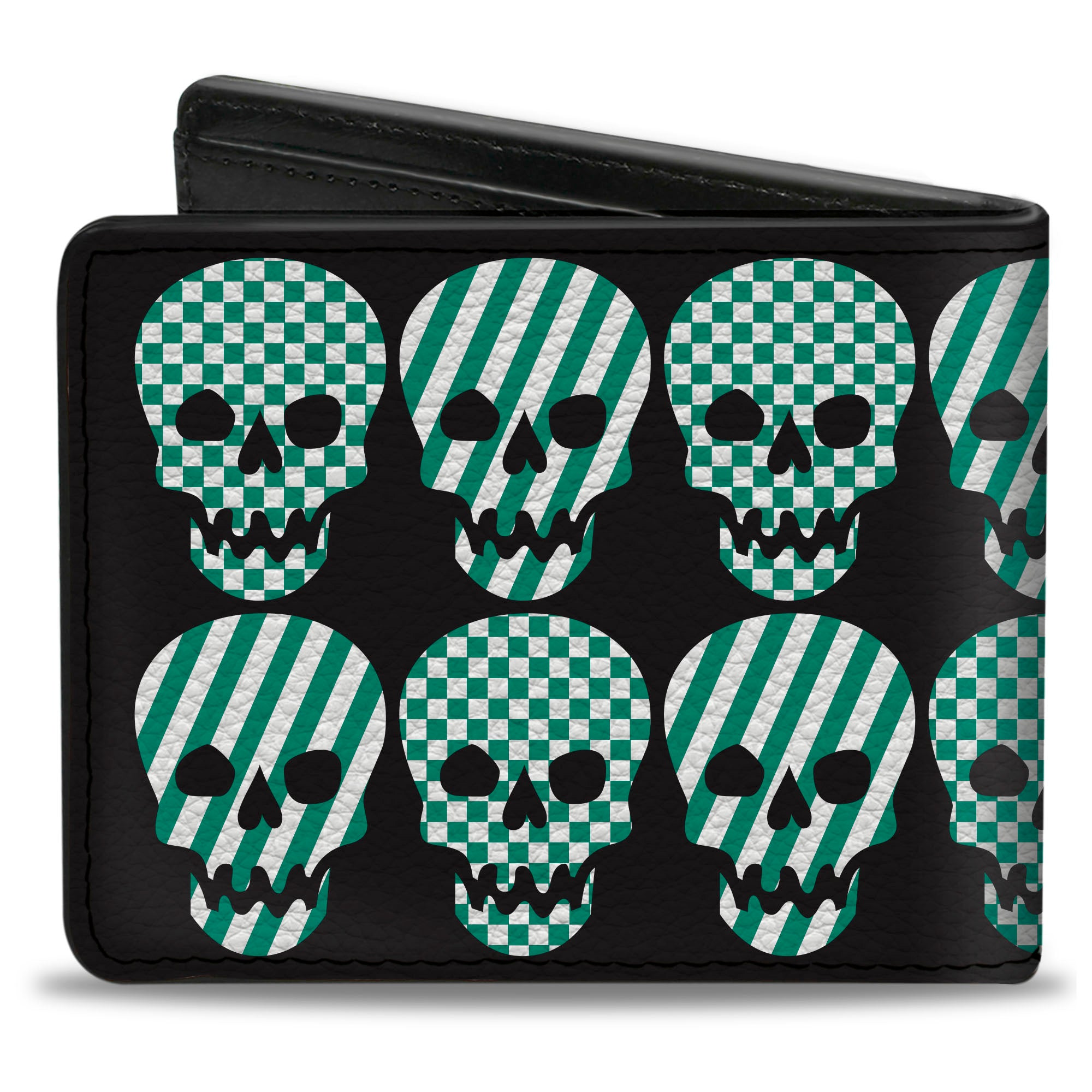 Bi-Fold Wallet - Checker & Stripe Skulls Black White Green Bi-Fold Wallets Buckle-Down