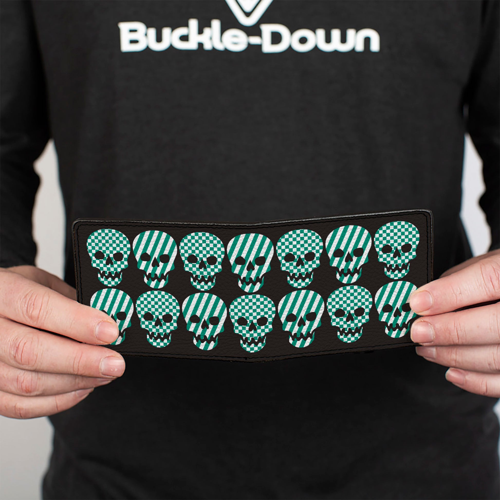 Bi-Fold Wallet - Checker & Stripe Skulls Black White Green Bi-Fold Wallets Buckle-Down