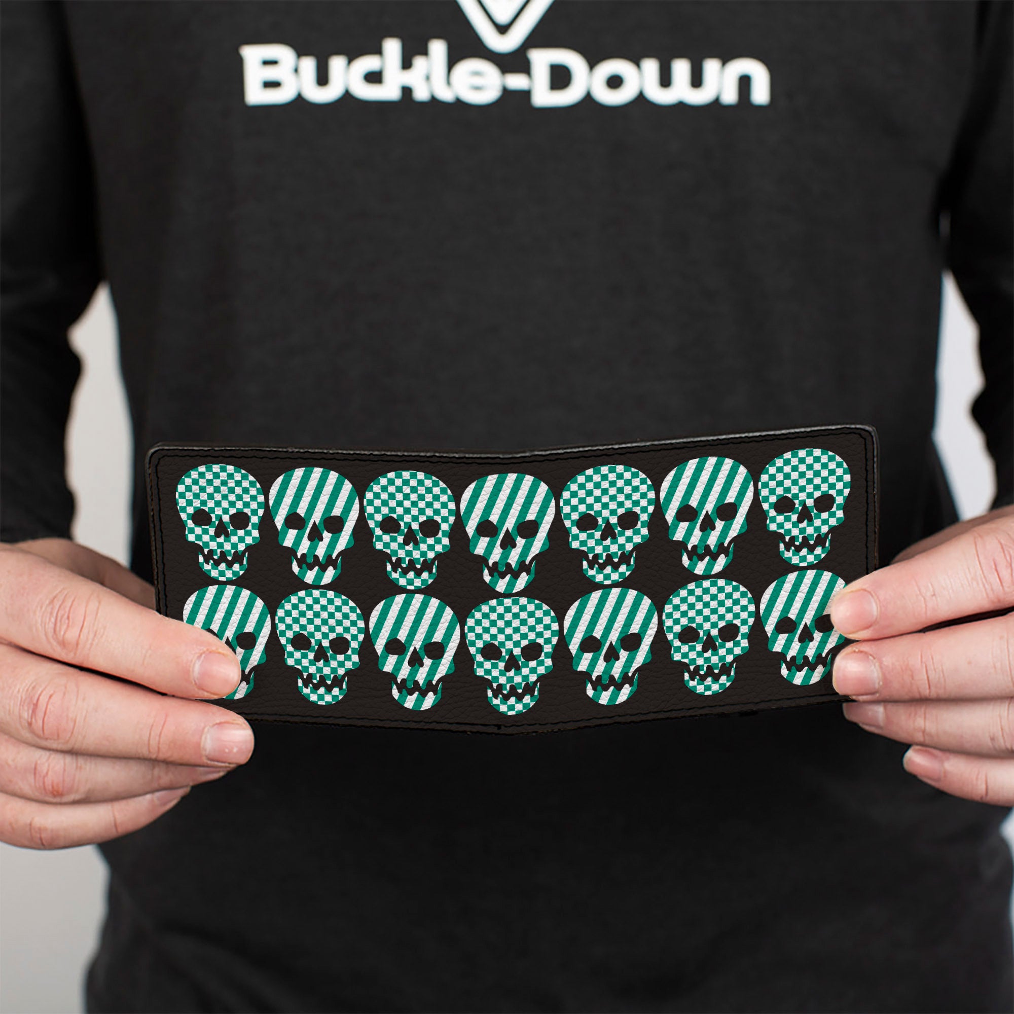 Bi-Fold Wallet - Checker & Stripe Skulls Black White Green Bi-Fold Wallets Buckle-Down
