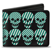 Bi-Fold Wallet - Checker & Stripe Skulls Black White Green Bi-Fold Wallets Buckle-Down