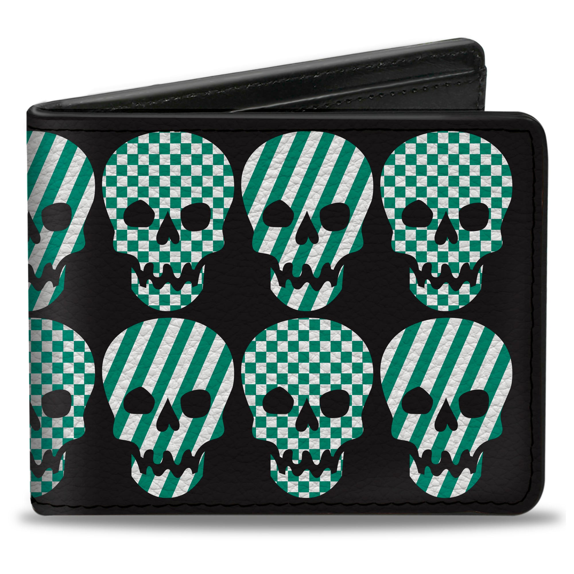 Bi-Fold Wallet - Checker & Stripe Skulls Black White Green Bi-Fold Wallets Buckle-Down