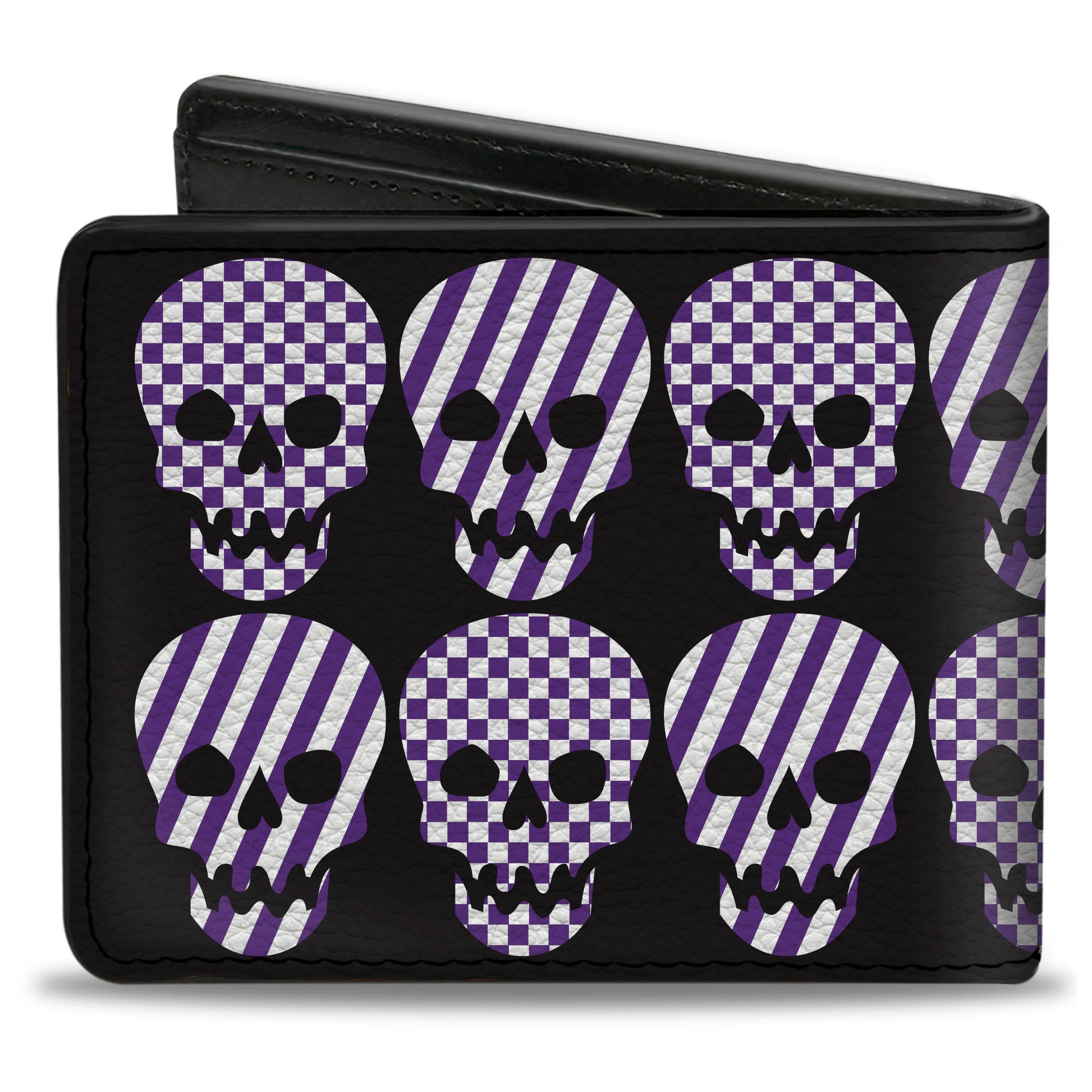 Bi-Fold Wallet - Checker & Stripe Skulls Black White Purple Bi-Fold Wallets Buckle-Down