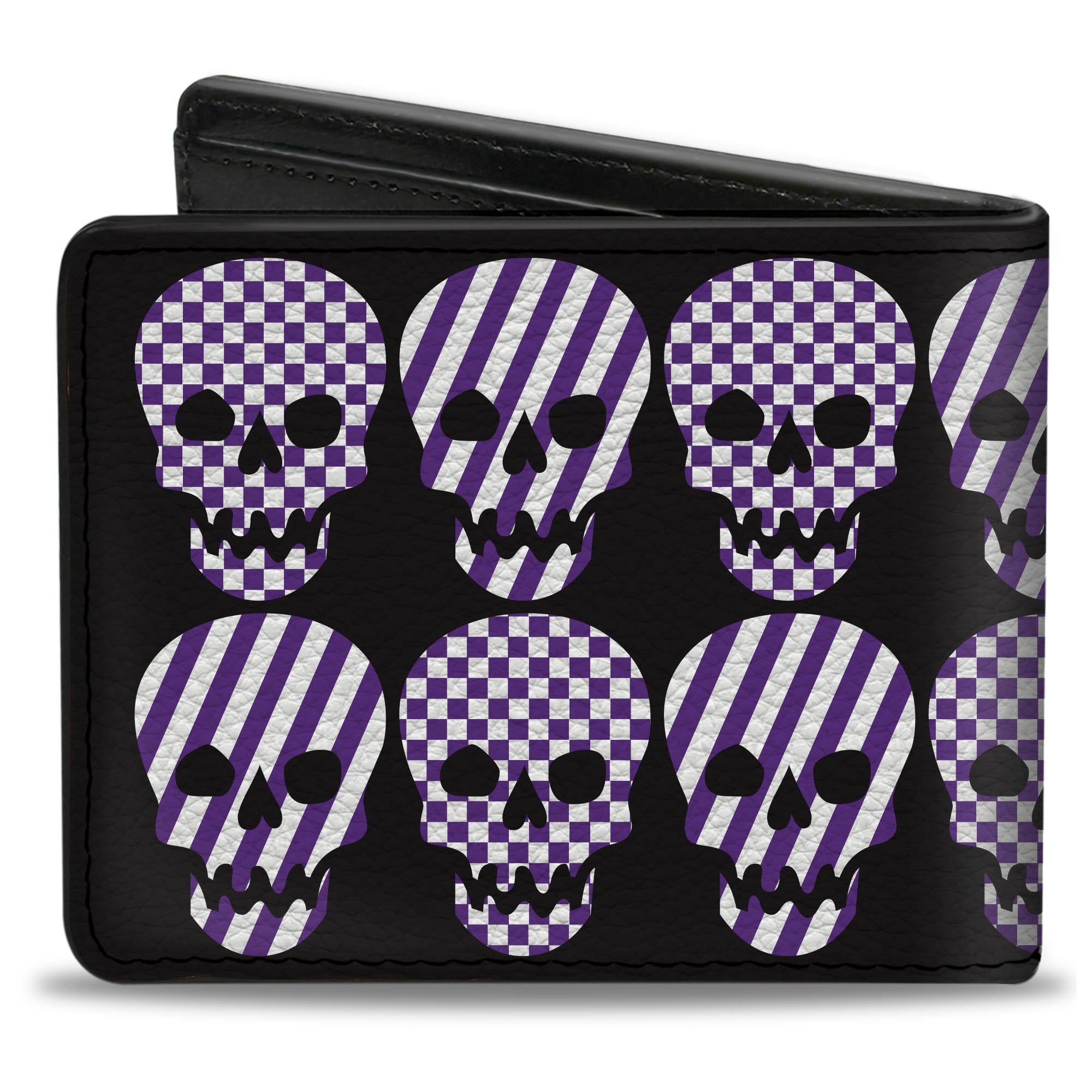 Bi-Fold Wallet - Checker & Stripe Skulls Black White Purple Bi-Fold Wallets Buckle-Down