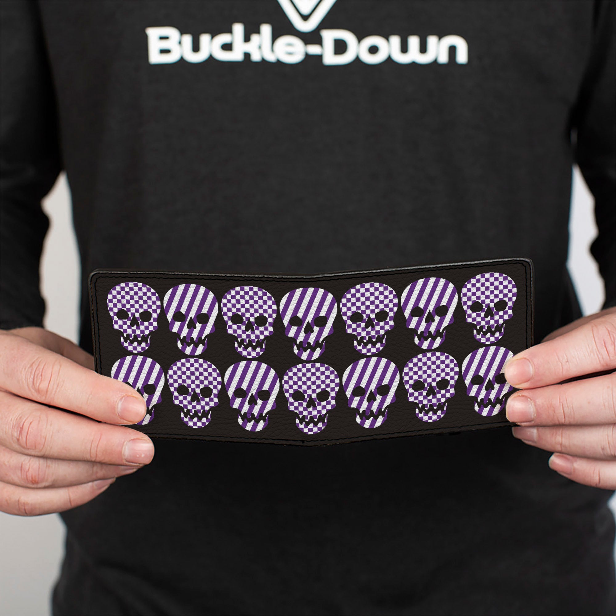 Bi-Fold Wallet - Checker & Stripe Skulls Black White Purple Bi-Fold Wallets Buckle-Down