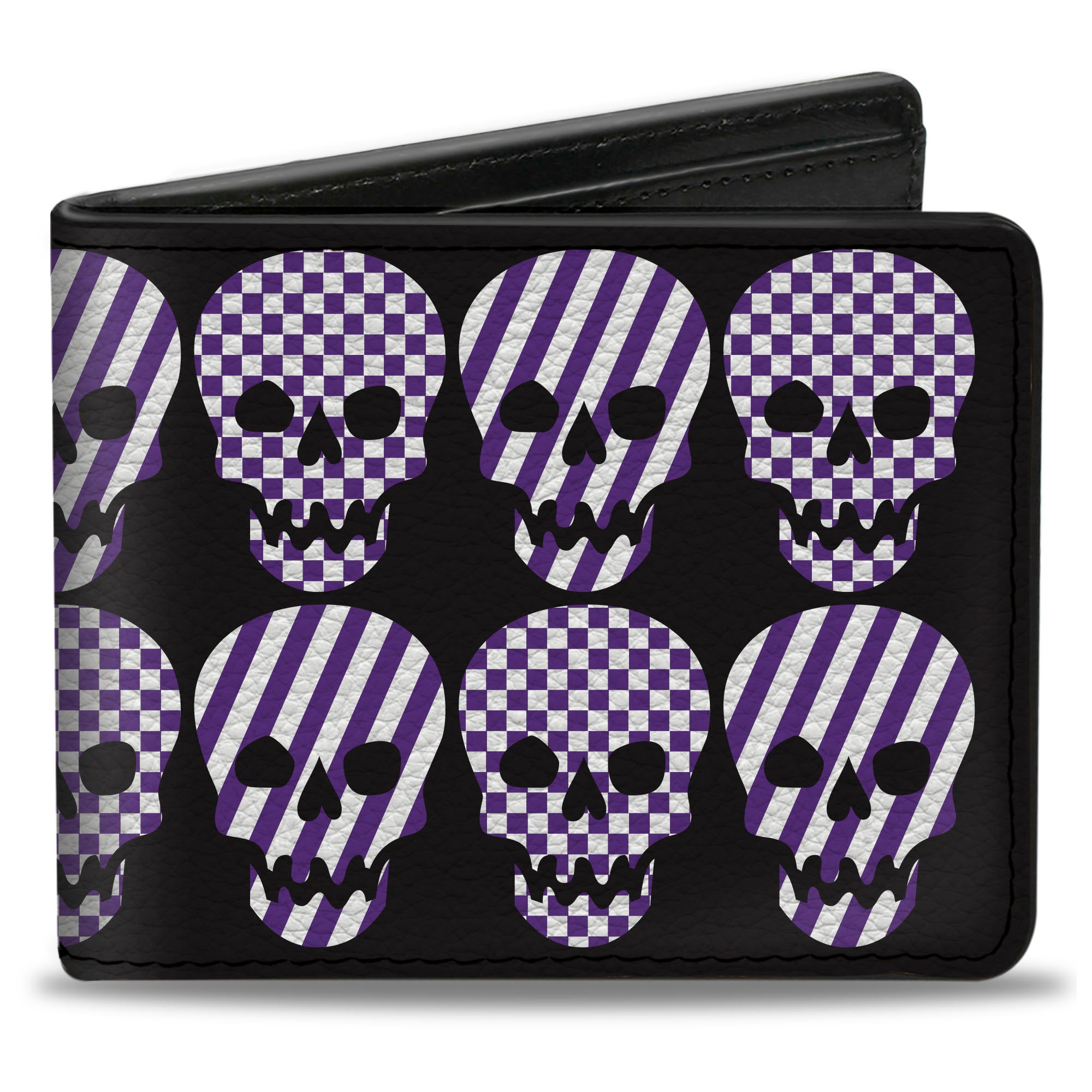 Bi-Fold Wallet - Checker & Stripe Skulls Black White Purple Bi-Fold Wallets Buckle-Down