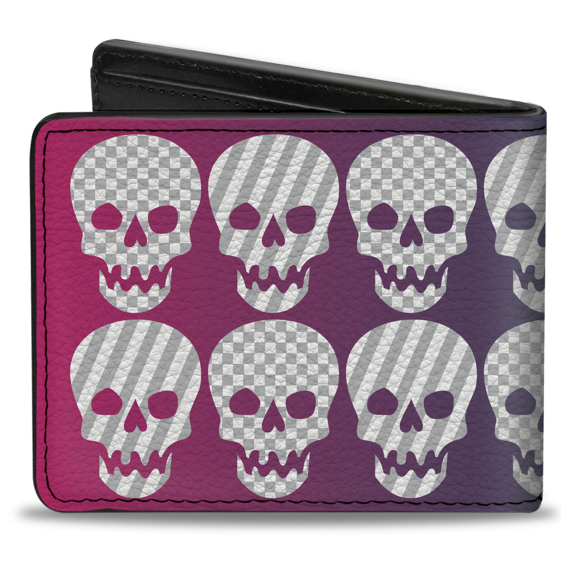 Bi-Fold Wallet - Checker & Stripe Skulls Gradient Blue Fuchsia Bi-Fold Wallets Buckle-Down