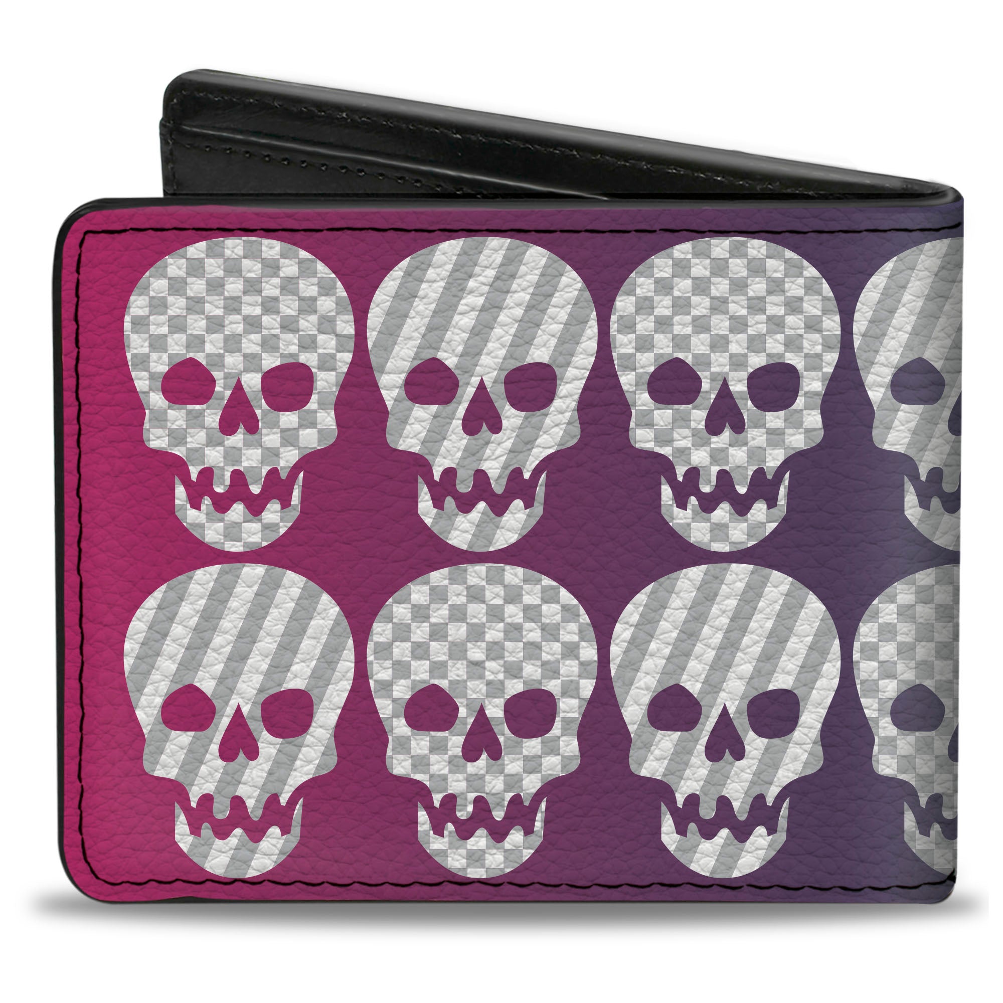 Bi-Fold Wallet - Checker & Stripe Skulls Gradient Blue Fuchsia Bi-Fold Wallets Buckle-Down