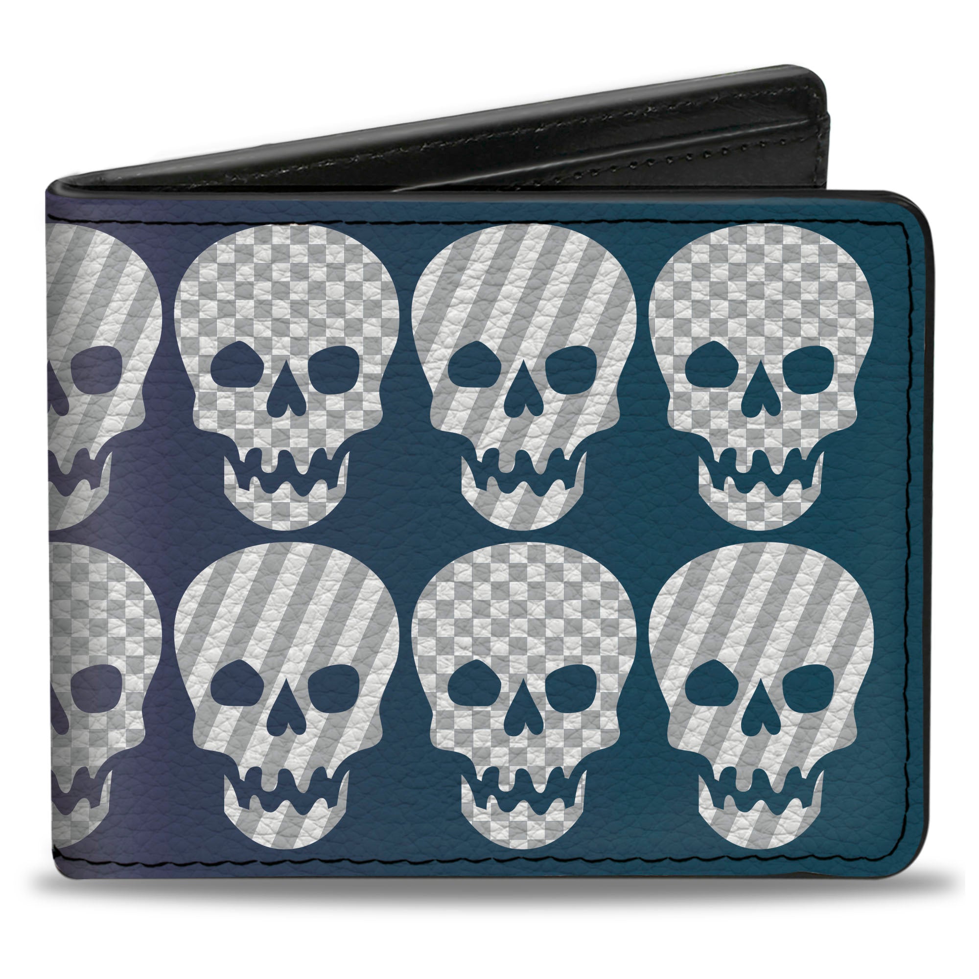 Bi-Fold Wallet - Checker & Stripe Skulls Gradient Blue Fuchsia Bi-Fold Wallets Buckle-Down