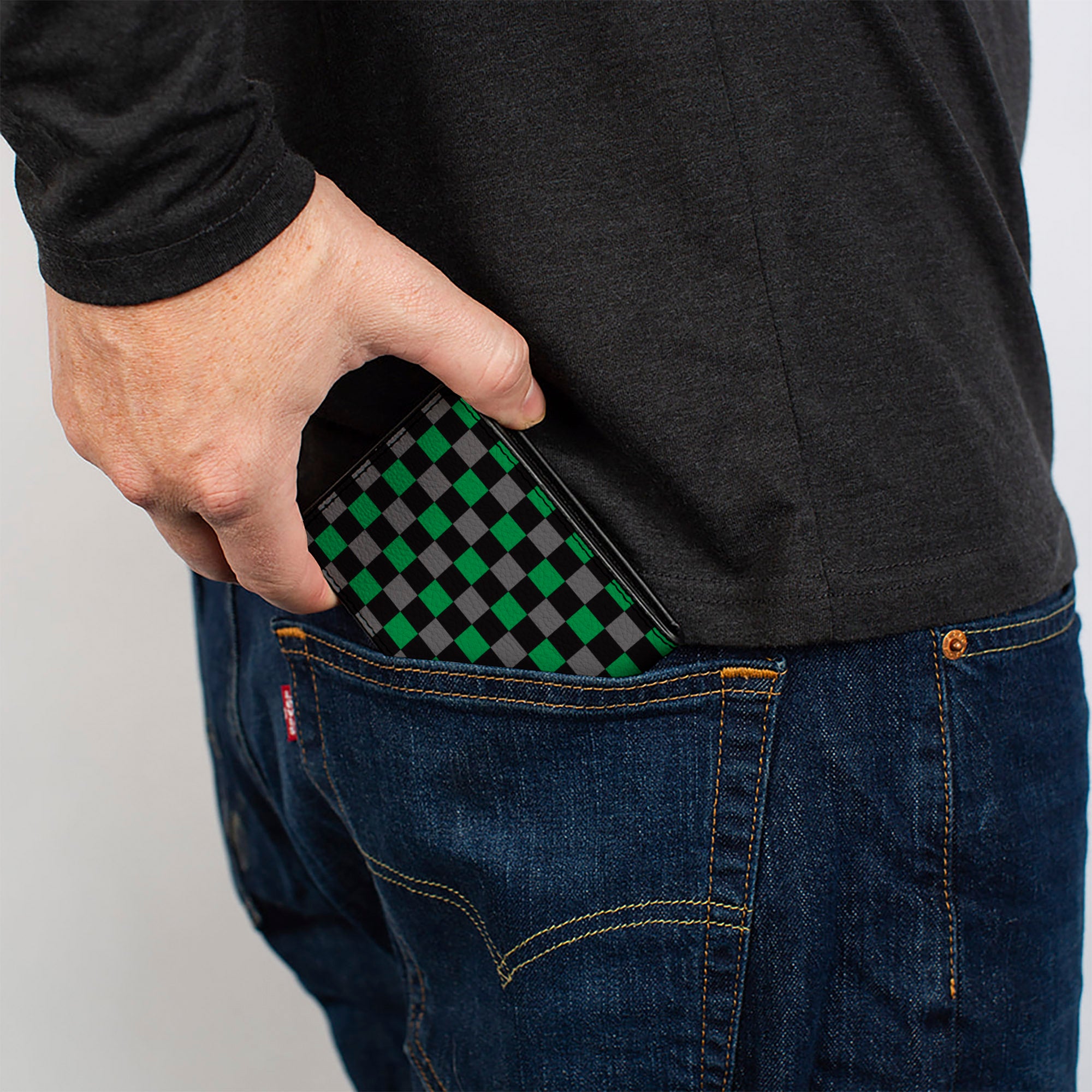 Bi-Fold Wallet - Checker Black Gray 2 Green Bi-Fold Wallets Buckle-Down