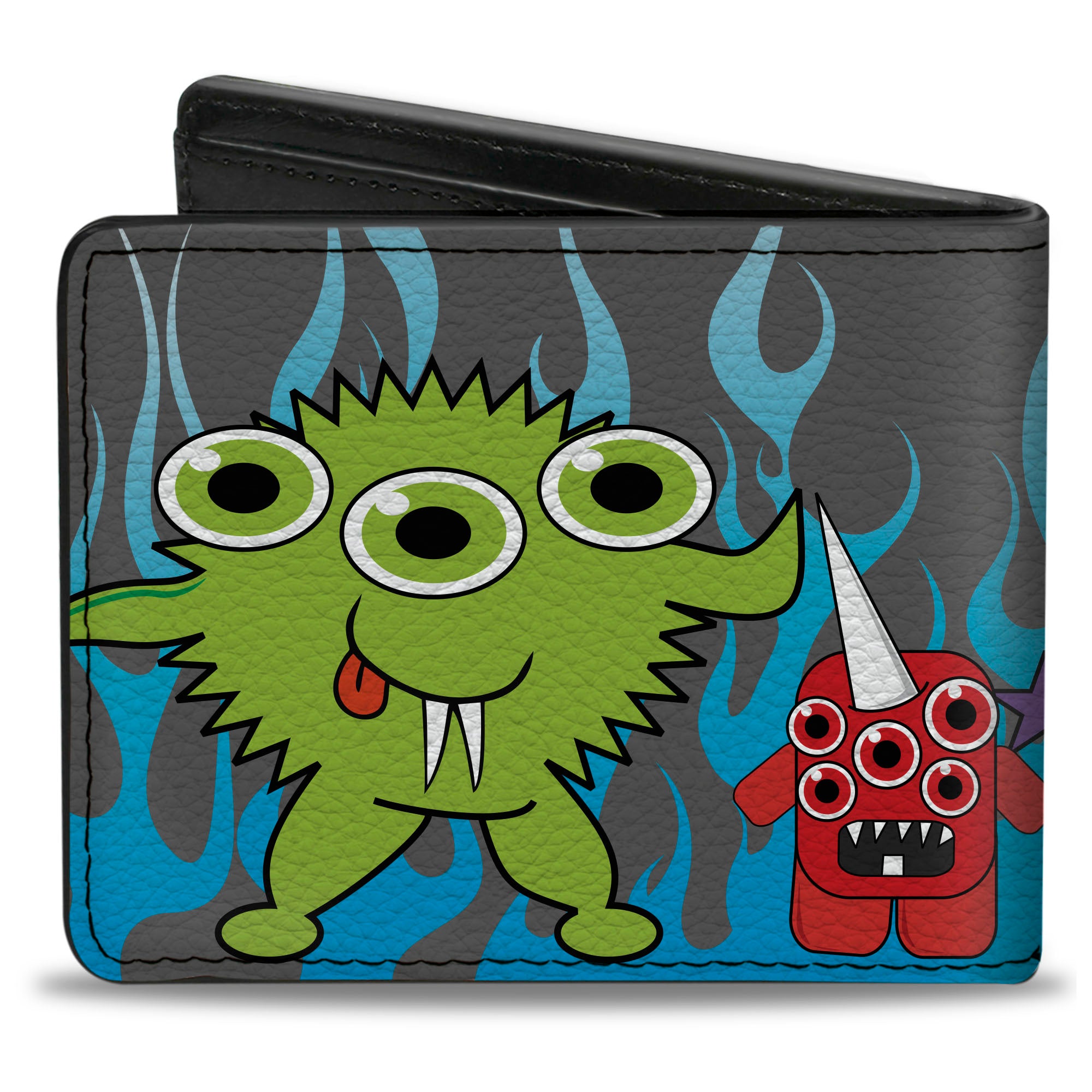 Bi-Fold Wallet - Cute Monsters Gray Flame Blue Bi-Fold Wallets Buckle-Down