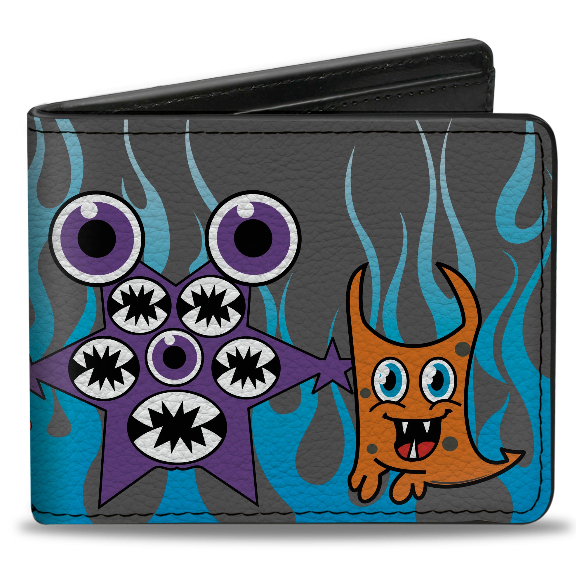 Bi-Fold Wallet - Cute Monsters Gray Flame Blue Bi-Fold Wallets Buckle-Down