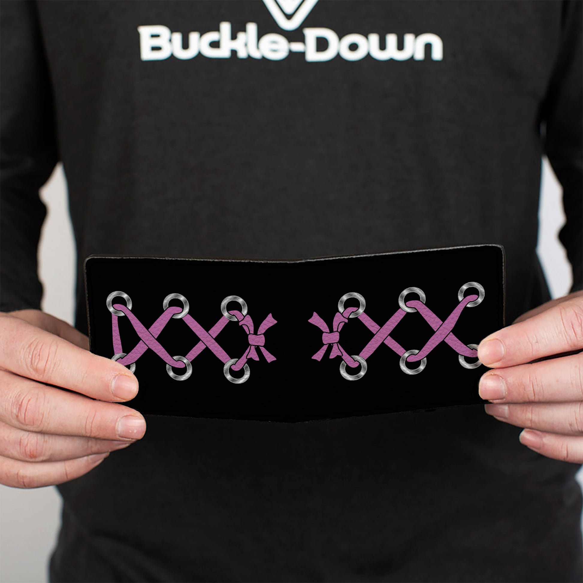 Bi-Fold Wallet - Corset Lace Up Black Fuchsia Bi-Fold Wallets Buckle-Down