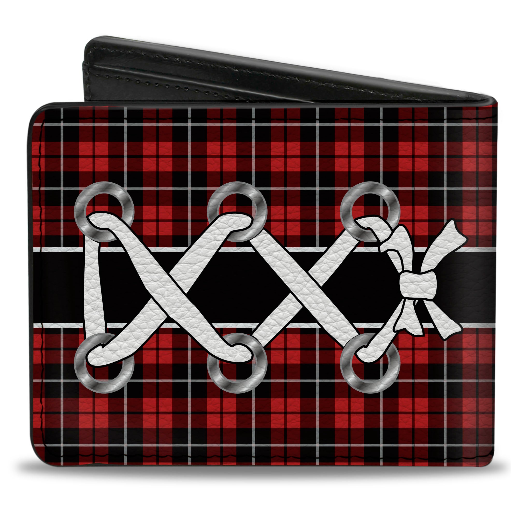 Bi-Fold Wallet - Corset Lace Up Red Plaid Black Bi-Fold Wallets Buckle-Down