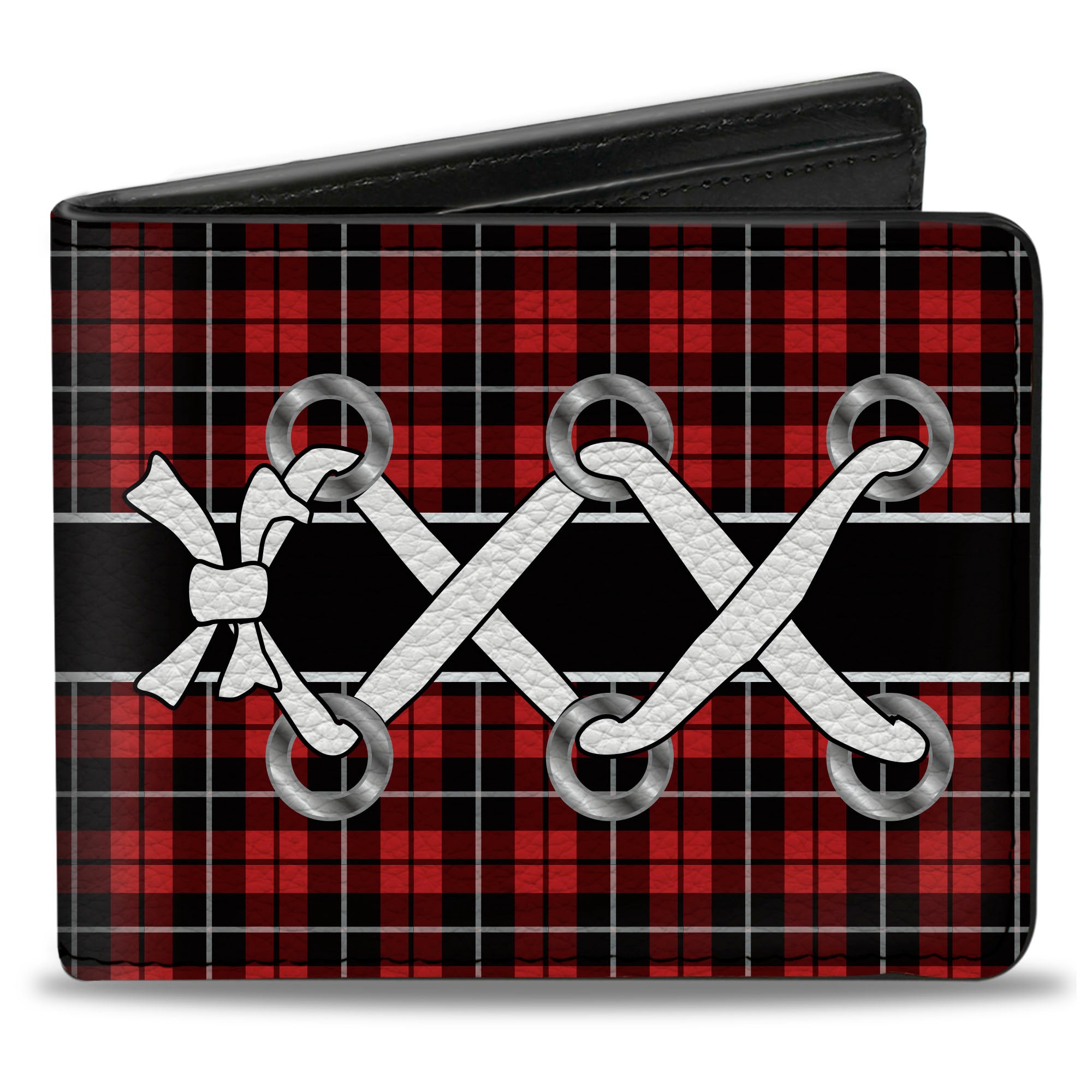 Bi-Fold Wallet - Corset Lace Up Red Plaid Black Bi-Fold Wallets Buckle-Down