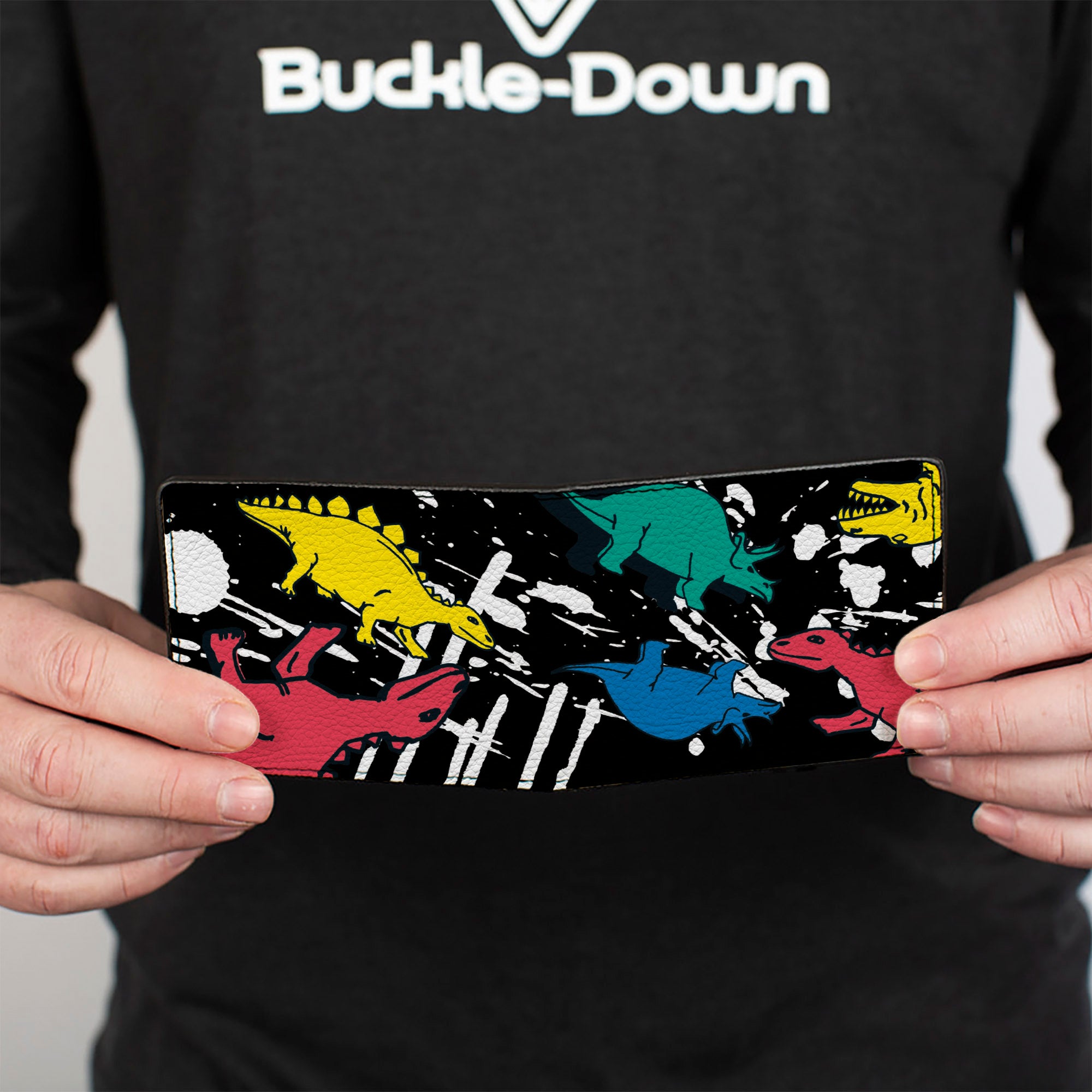 Bi-Fold Wallet - Dinosaurs Paint Splatter Black White Multi Color Bi-Fold Wallets Buckle-Down