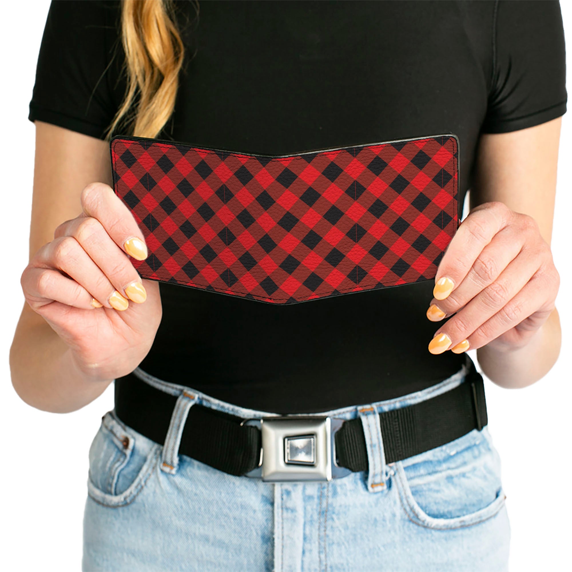 Bi-Fold Wallet - Diagonal Buffalo Plaid Black Red Bi-Fold Wallets Buckle-Down