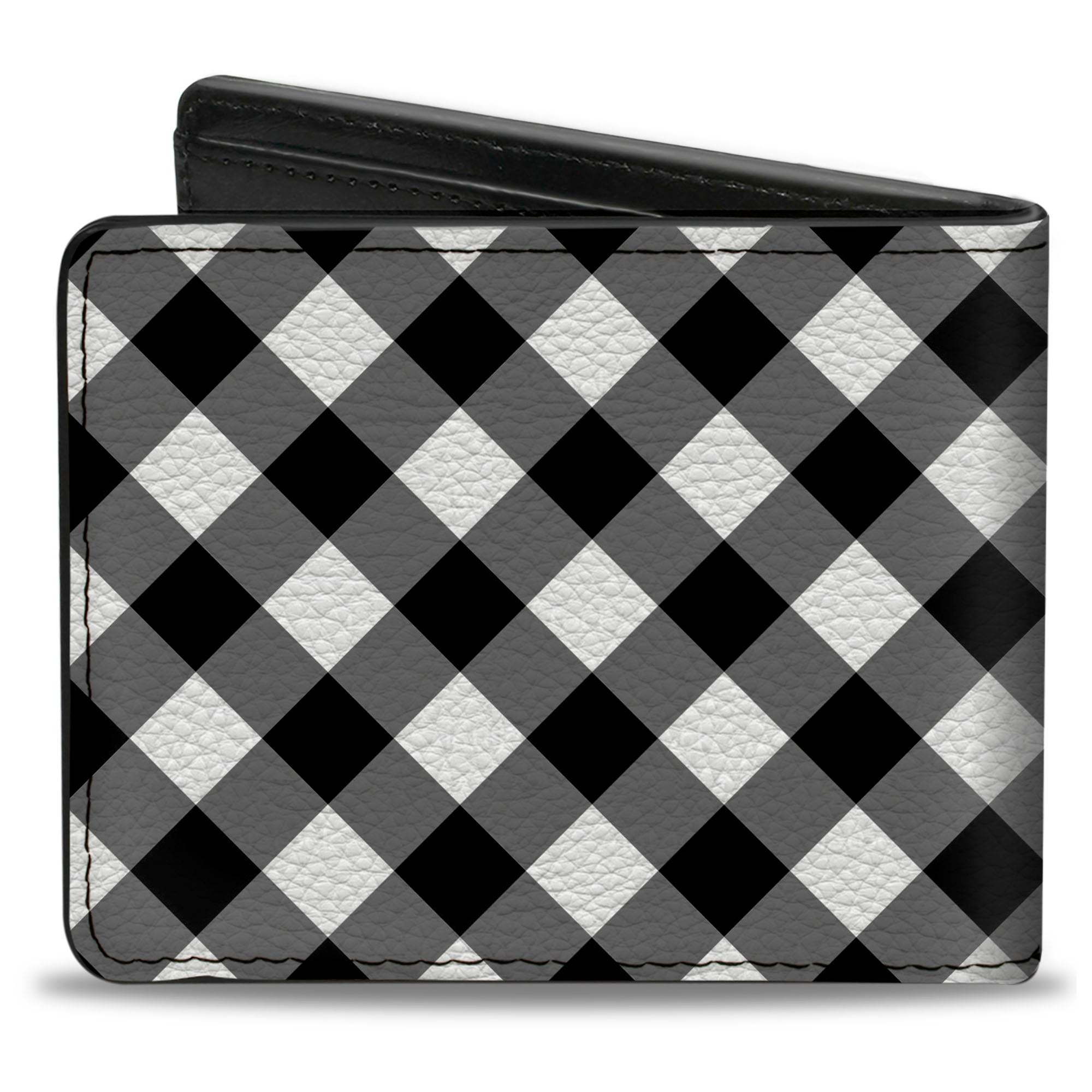 Bi-Fold Wallet - Diagonal Buffalo Plaid Black/White