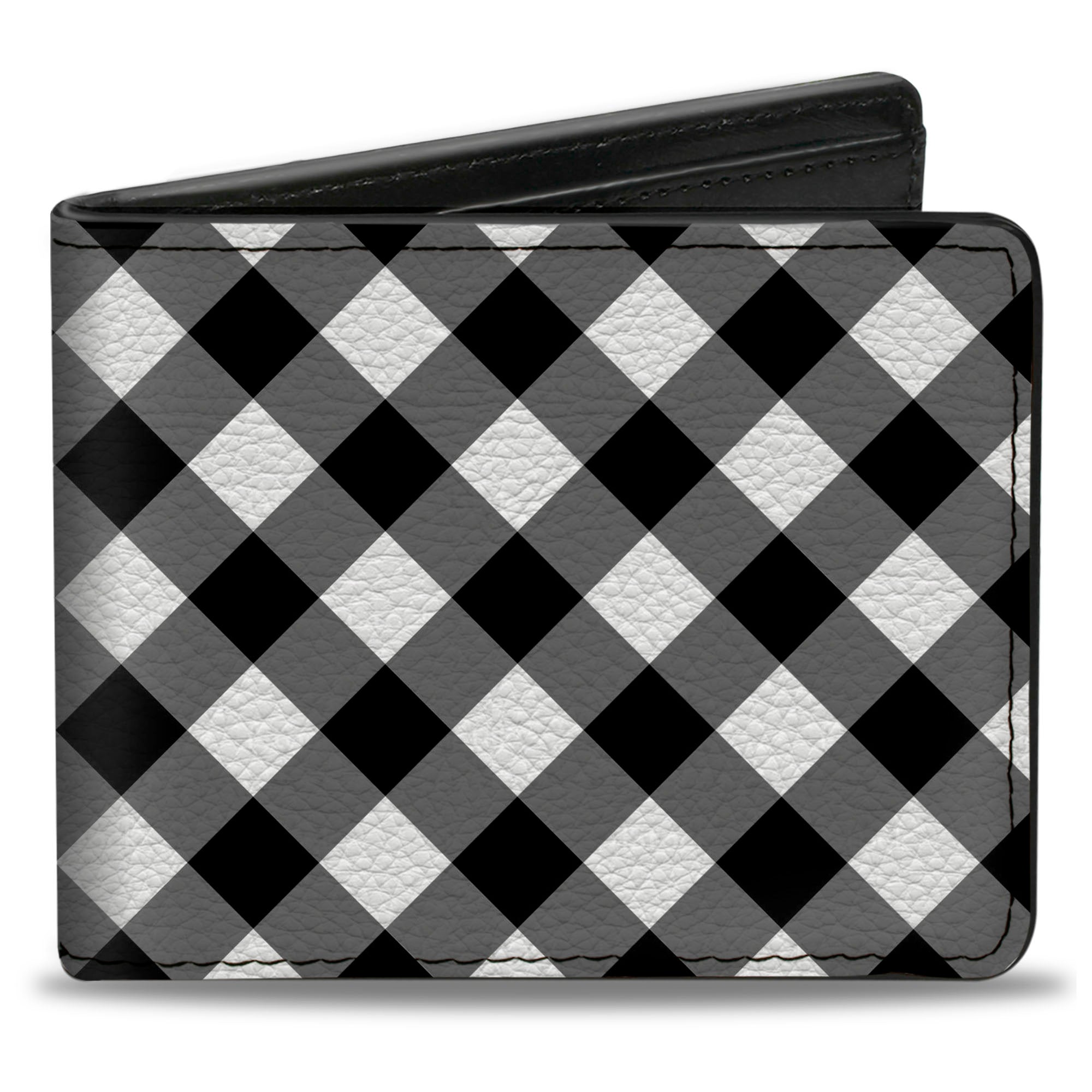 Bi-Fold Wallet - Diagonal Buffalo Plaid Black/White