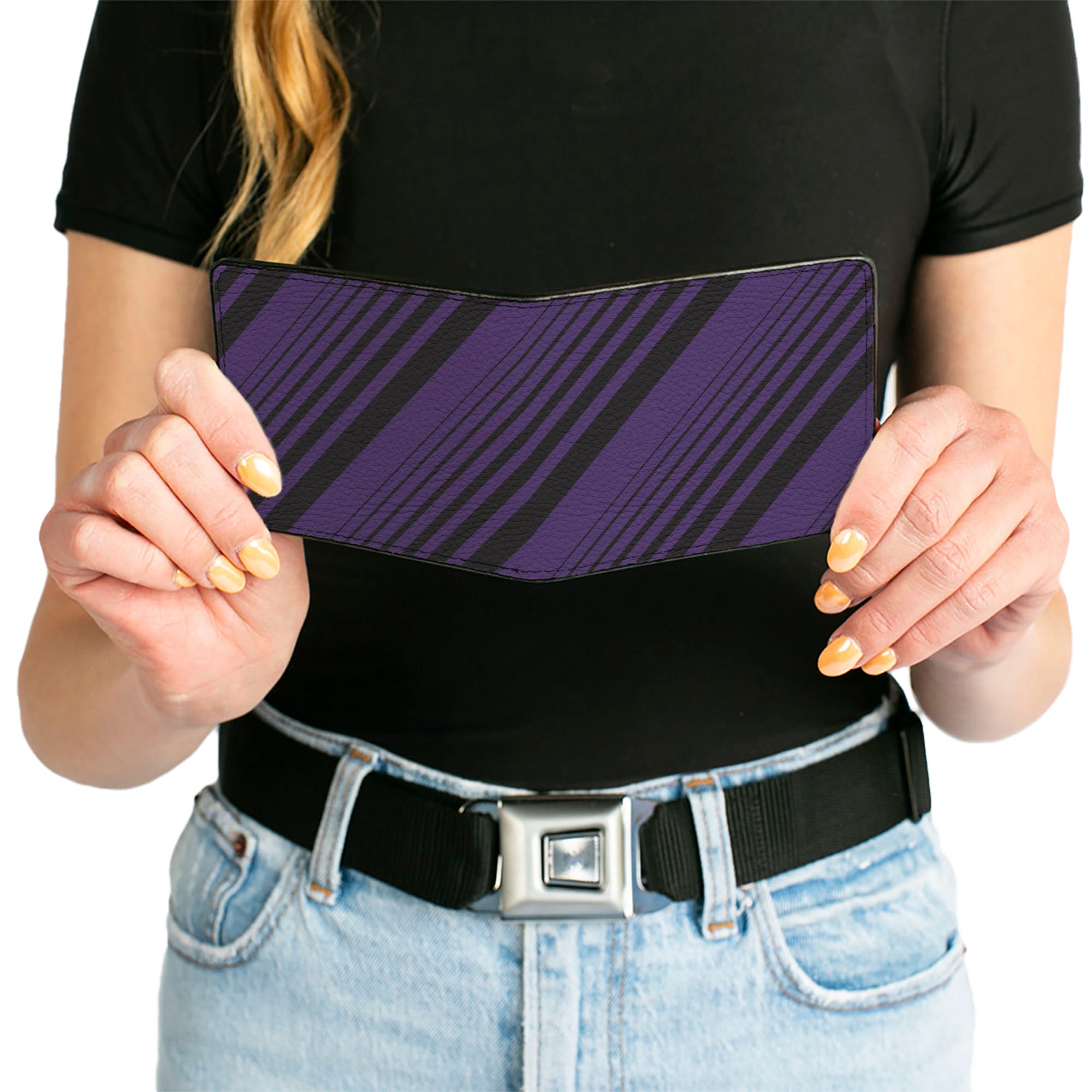 Bi-Fold Wallet - Diagonal Stripes Black Purple Bi-Fold Wallets Buckle-Down