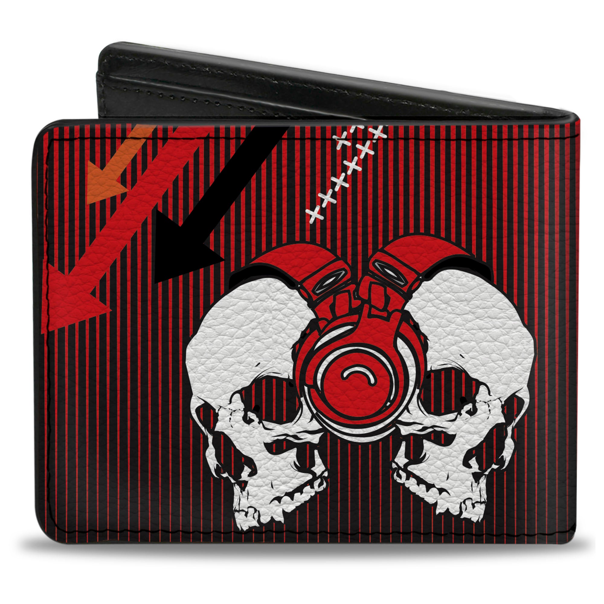 Bi-Fold Wallet - DJ Skulls Up Down Black Red Bi-Fold Wallets Buckle-Down