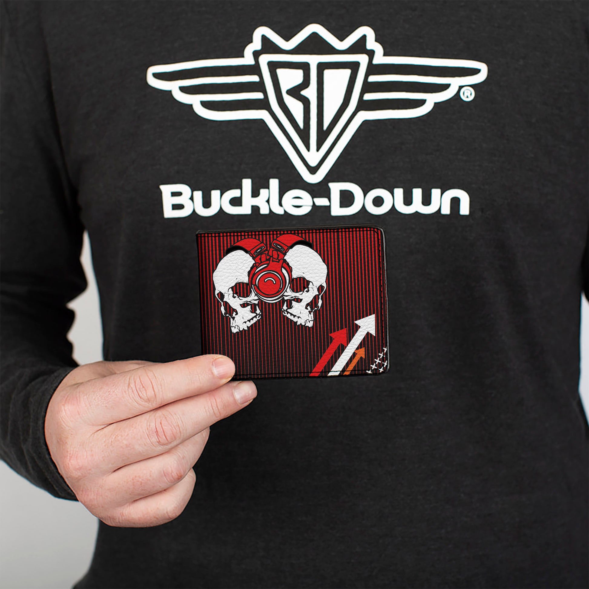 Bi-Fold Wallet - DJ Skulls Up Down Black Red Bi-Fold Wallets Buckle-Down