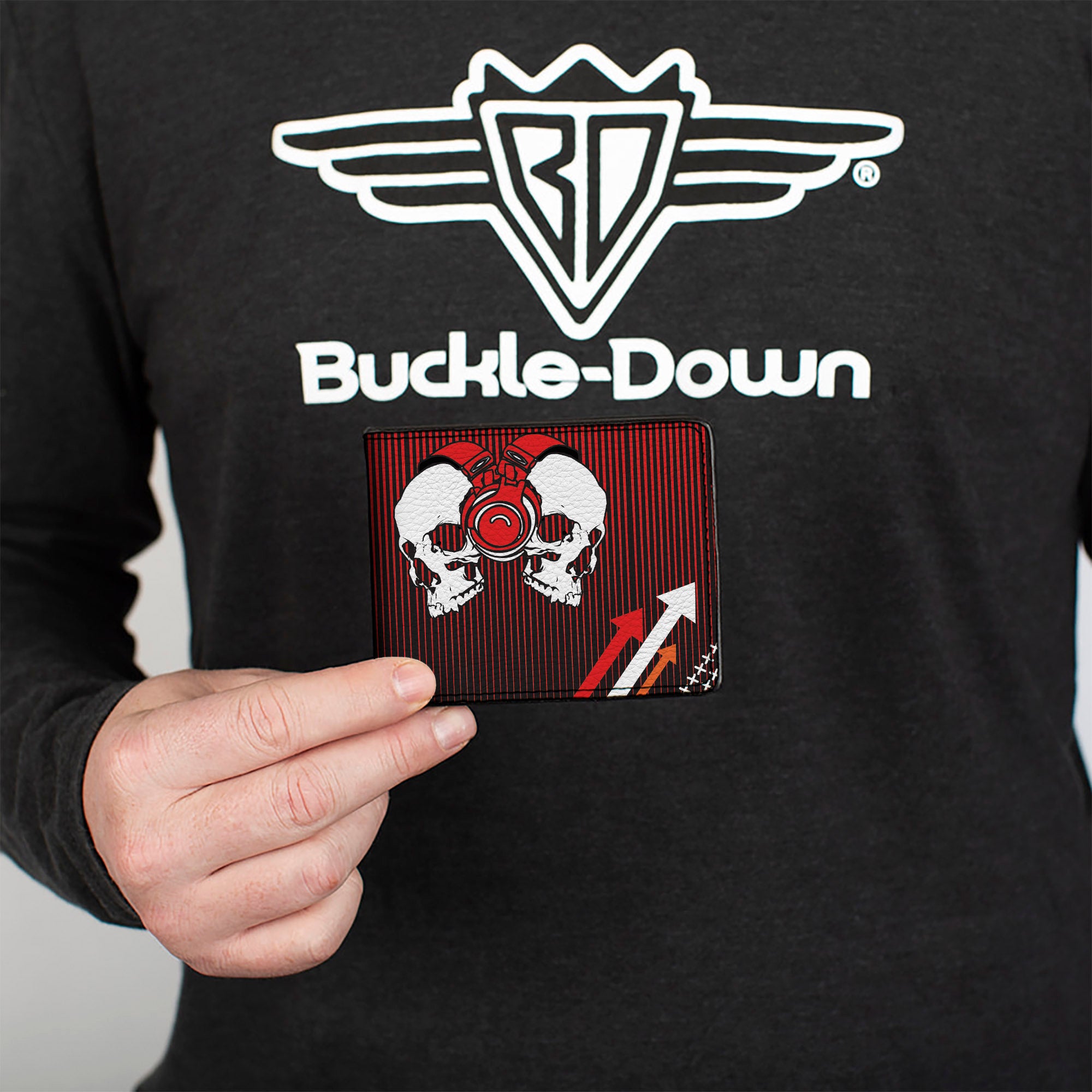 Bi-Fold Wallet - DJ Skulls Up Down Black Red Bi-Fold Wallets Buckle-Down