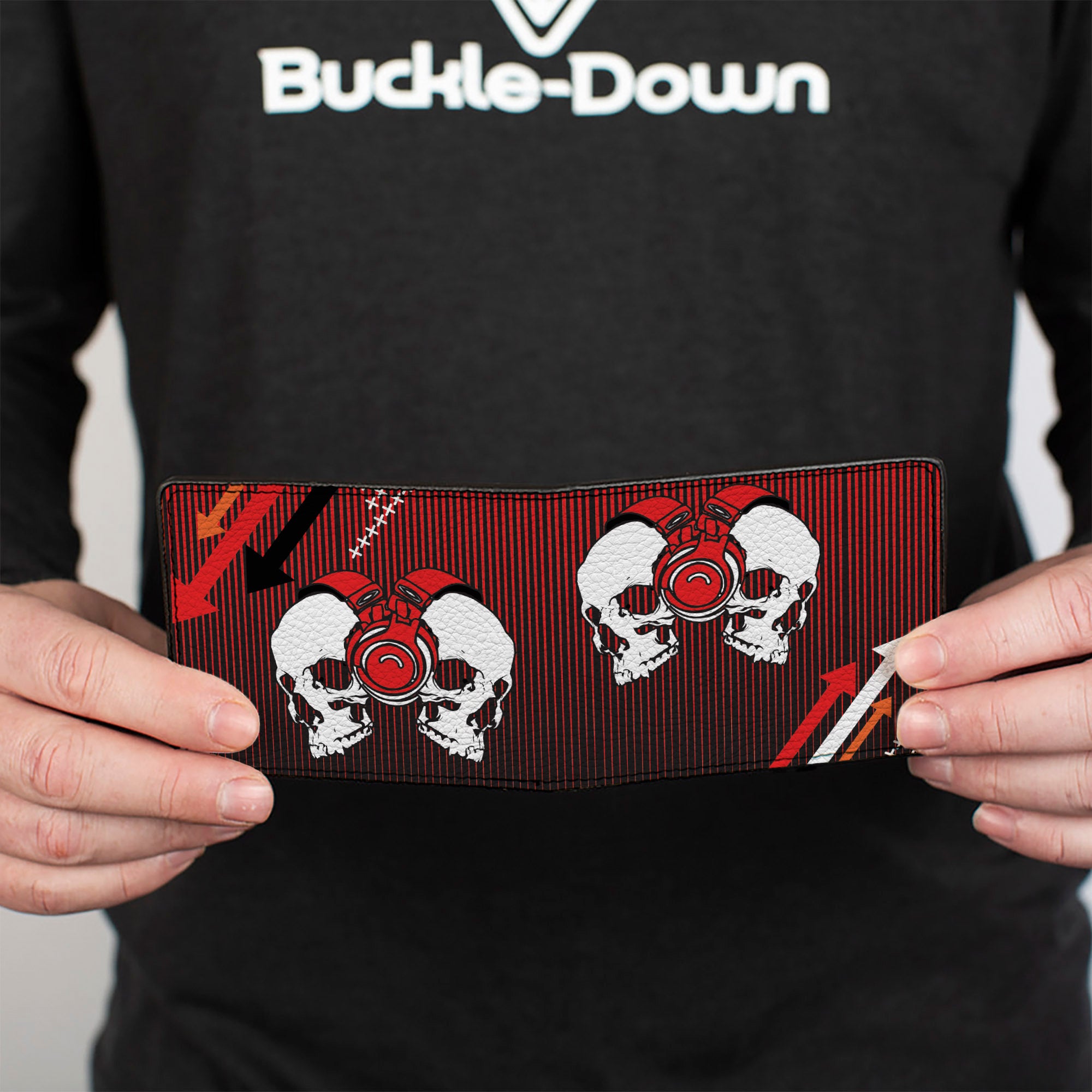 Bi-Fold Wallet - DJ Skulls Up Down Black Red Bi-Fold Wallets Buckle-Down