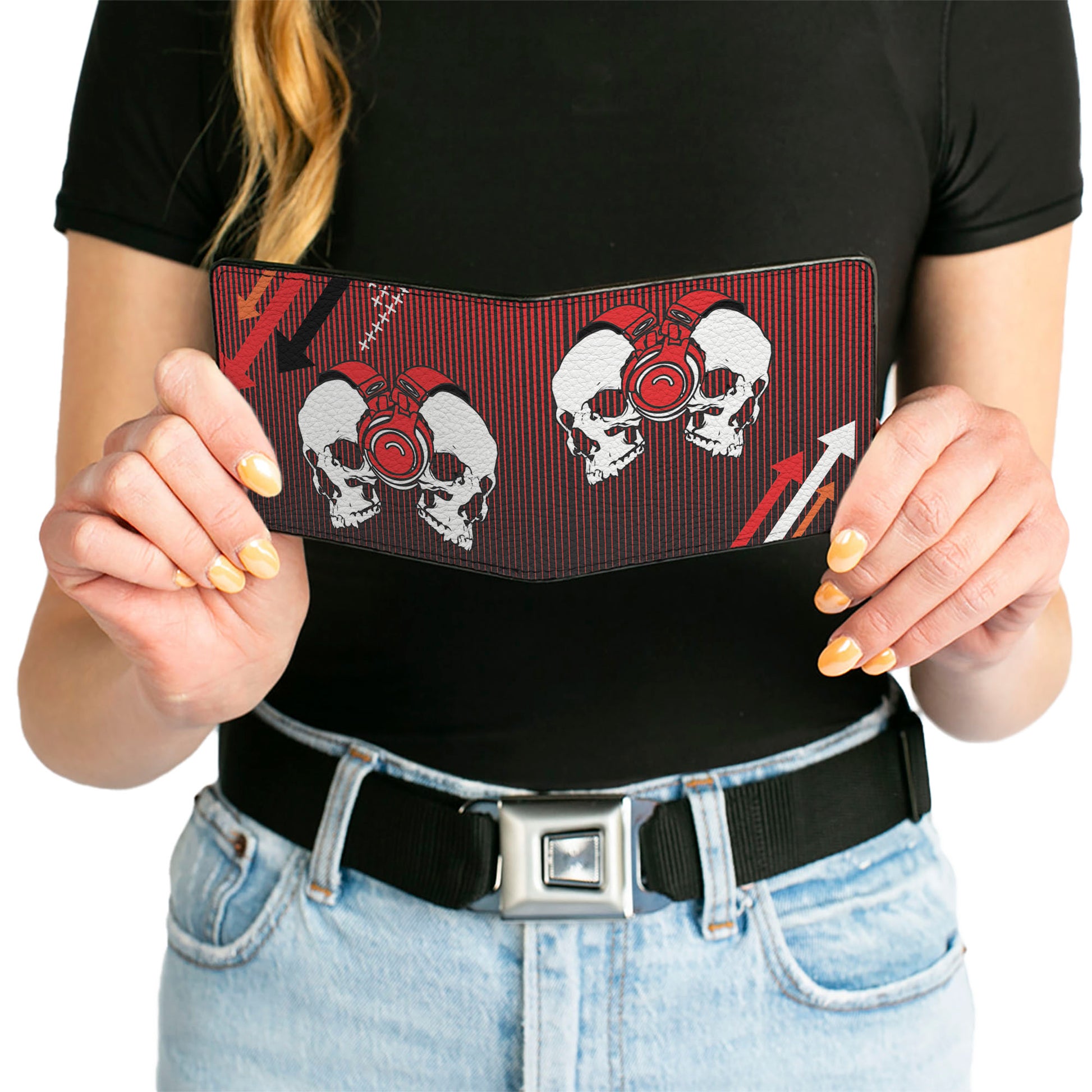 Bi-Fold Wallet - DJ Skulls Up Down Black Red Bi-Fold Wallets Buckle-Down