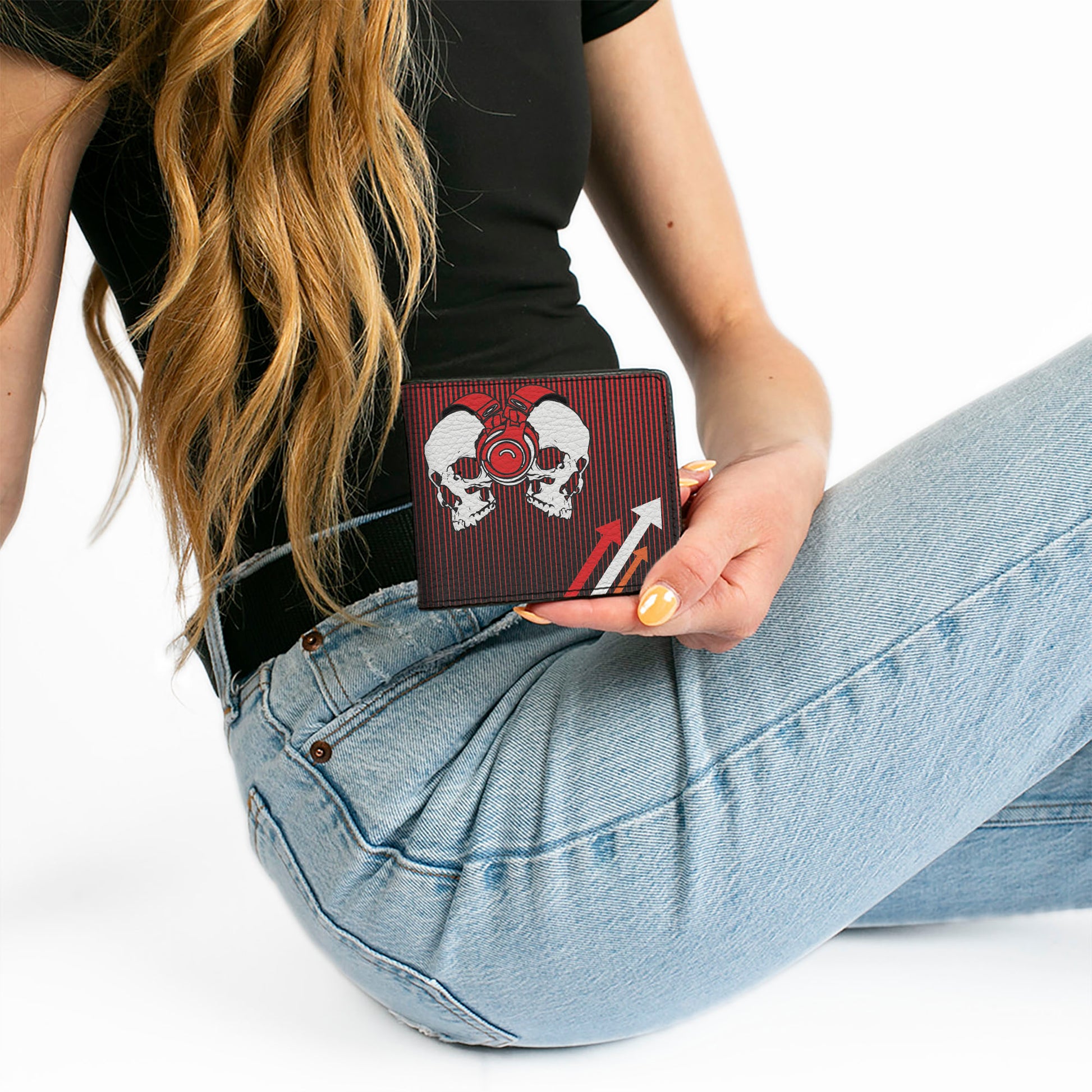 Bi-Fold Wallet - DJ Skulls Up Down Black Red Bi-Fold Wallets Buckle-Down