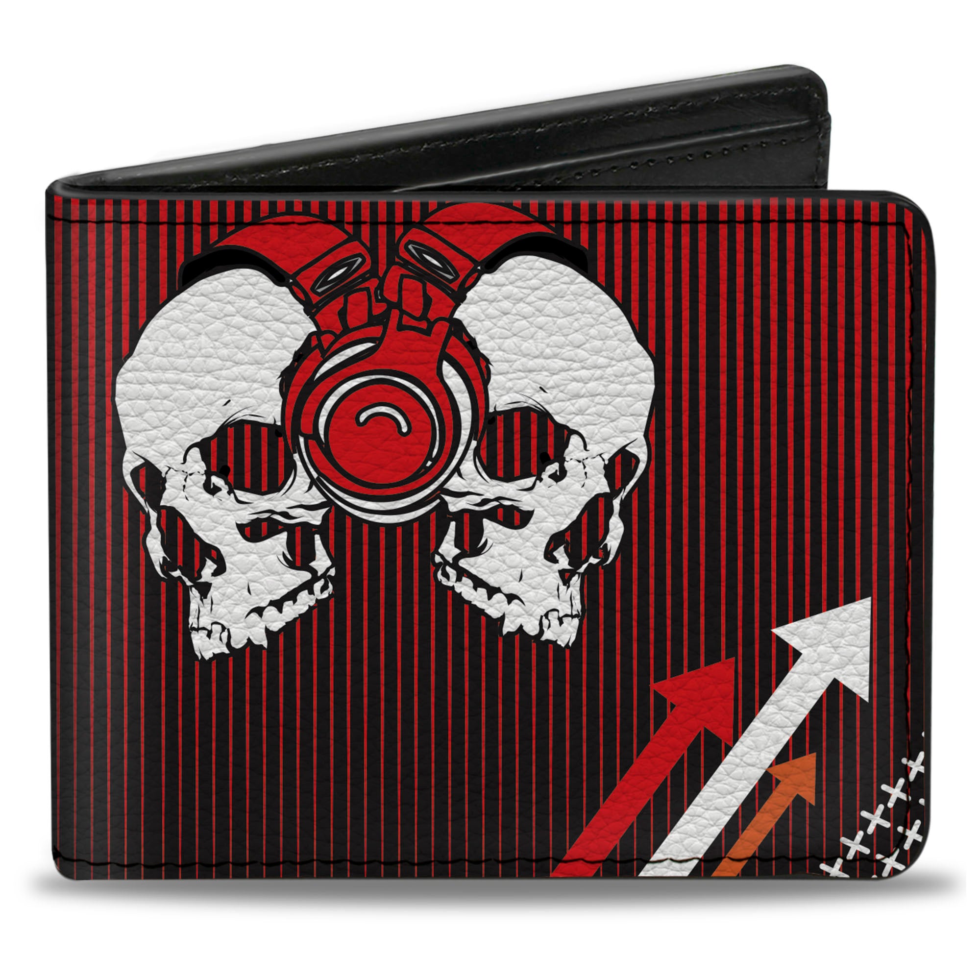Bi-Fold Wallet - DJ Skulls Up Down Black Red Bi-Fold Wallets Buckle-Down
