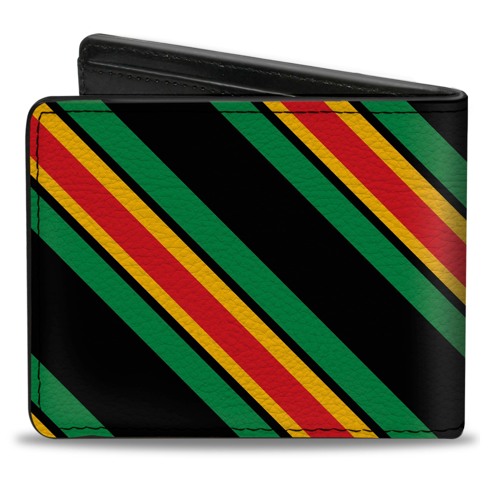 Bi-Fold Wallet - Diagonal Stripes Black/Green/Yellow/Red