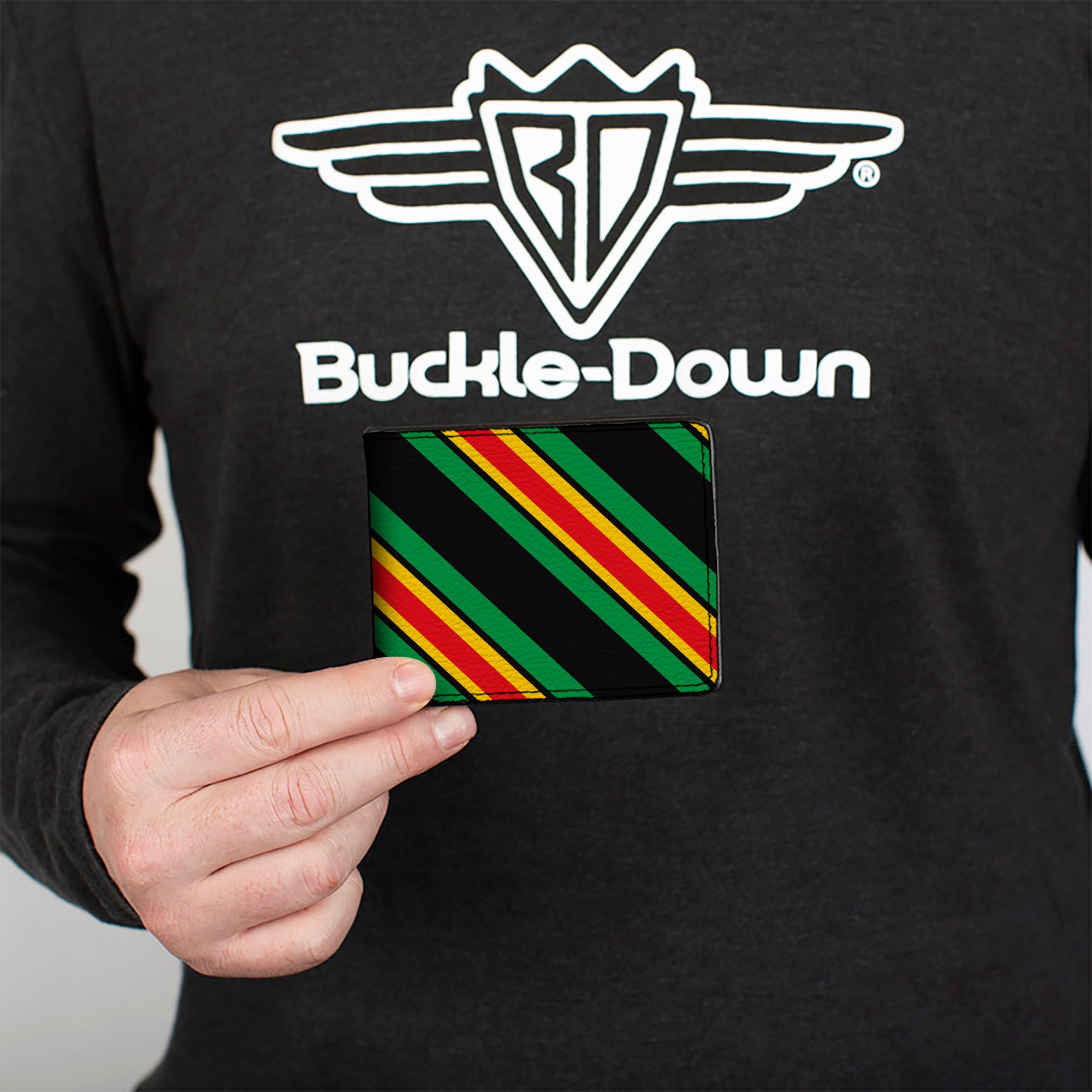 Bi-Fold Wallet - Diagonal Stripes Black/Green/Yellow/Red