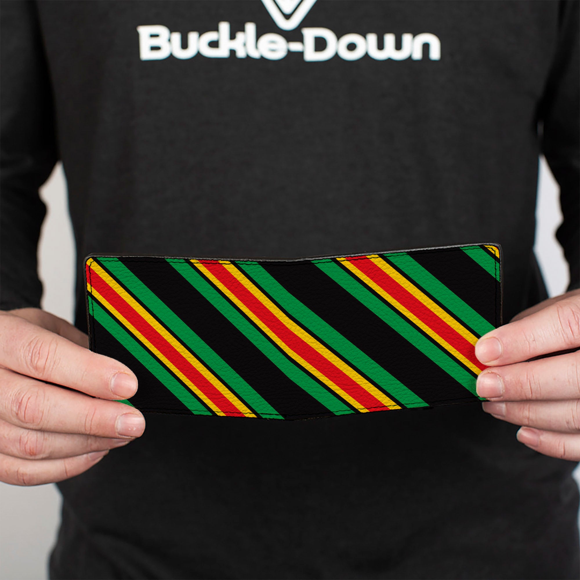 Bi-Fold Wallet - Diagonal Stripes Black/Green/Yellow/Red