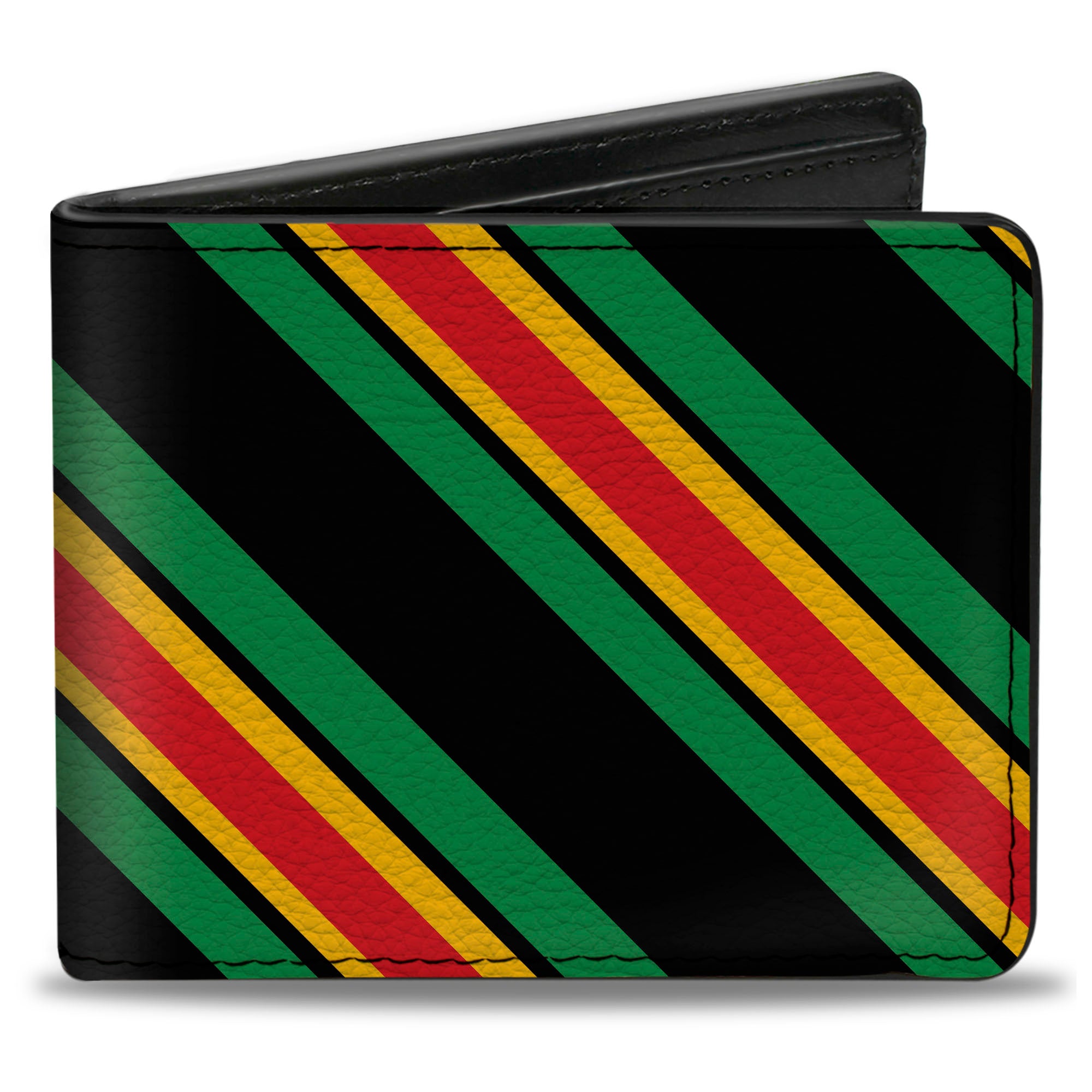 Bi-Fold Wallet - Diagonal Stripes Black/Green/Yellow/Red