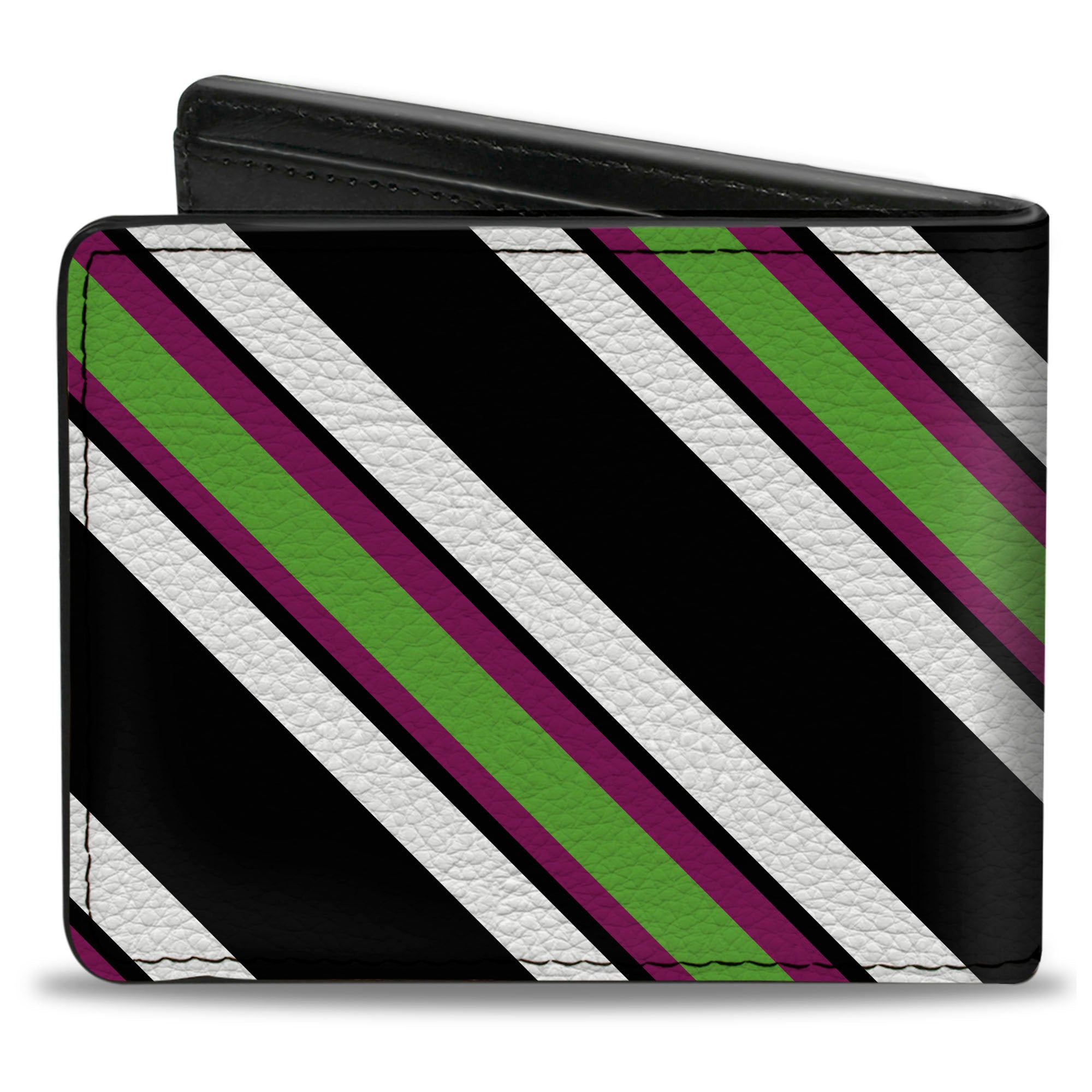 Bi-Fold Wallet - Diagonal Stripes Black White Pink Green Bi-Fold Wallets Buckle-Down