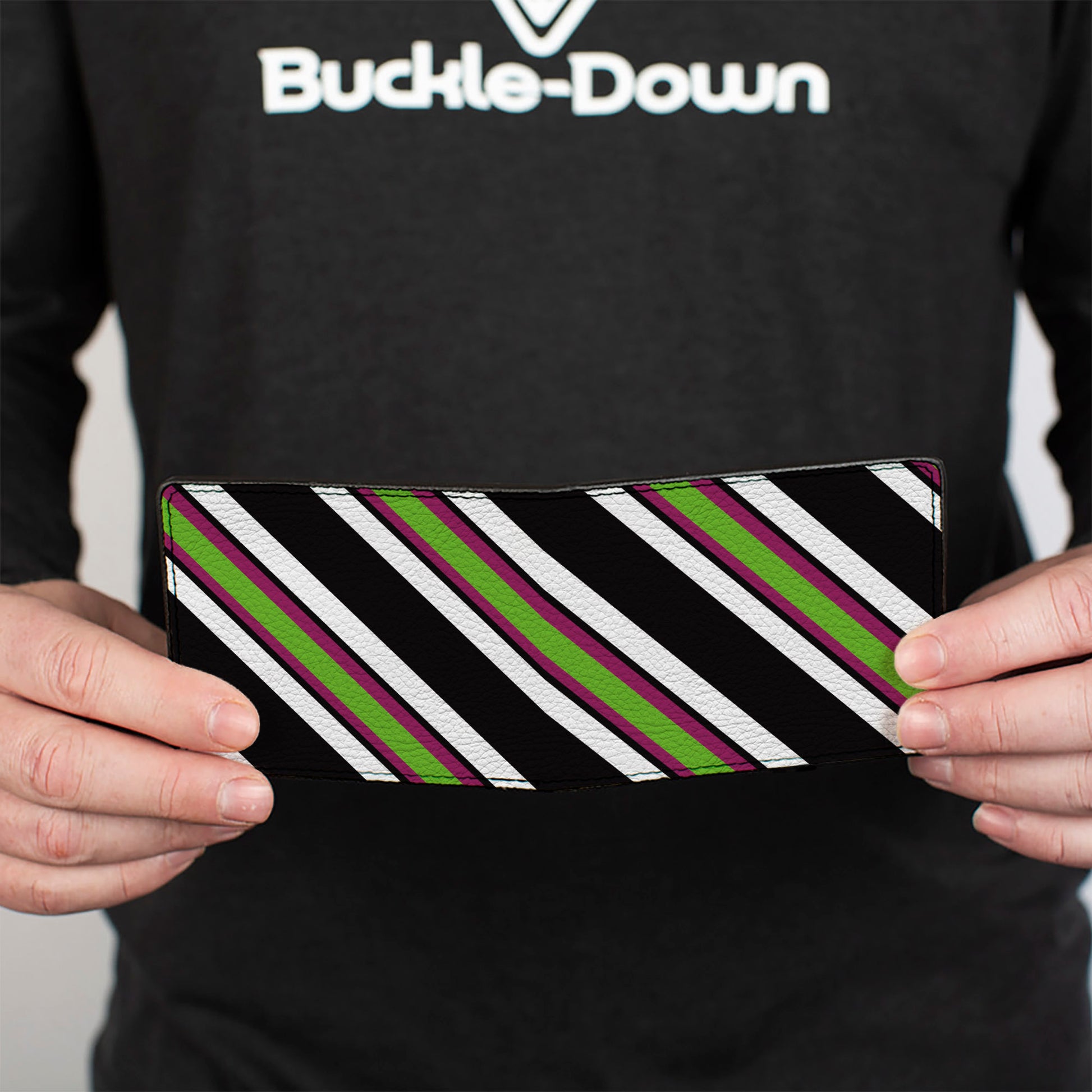 Bi-Fold Wallet - Diagonal Stripes Black White Pink Green Bi-Fold Wallets Buckle-Down
