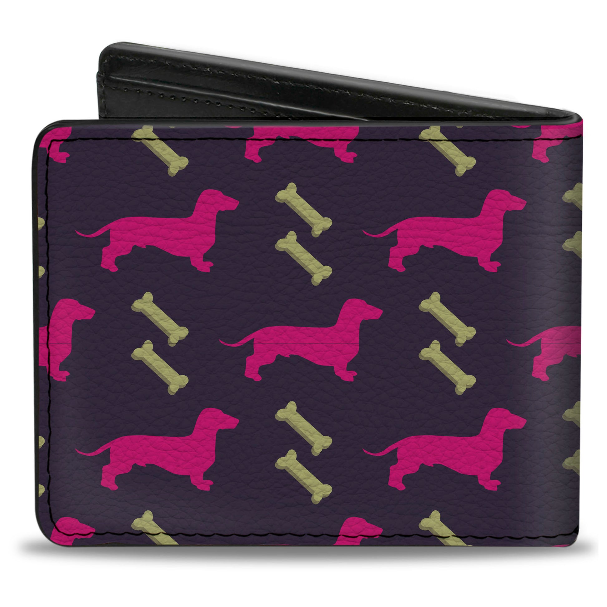 Bi-Fold Wallet - Dachshunds & Bones Purple Fuchsia Green Bi-Fold Wallets Buckle-Down