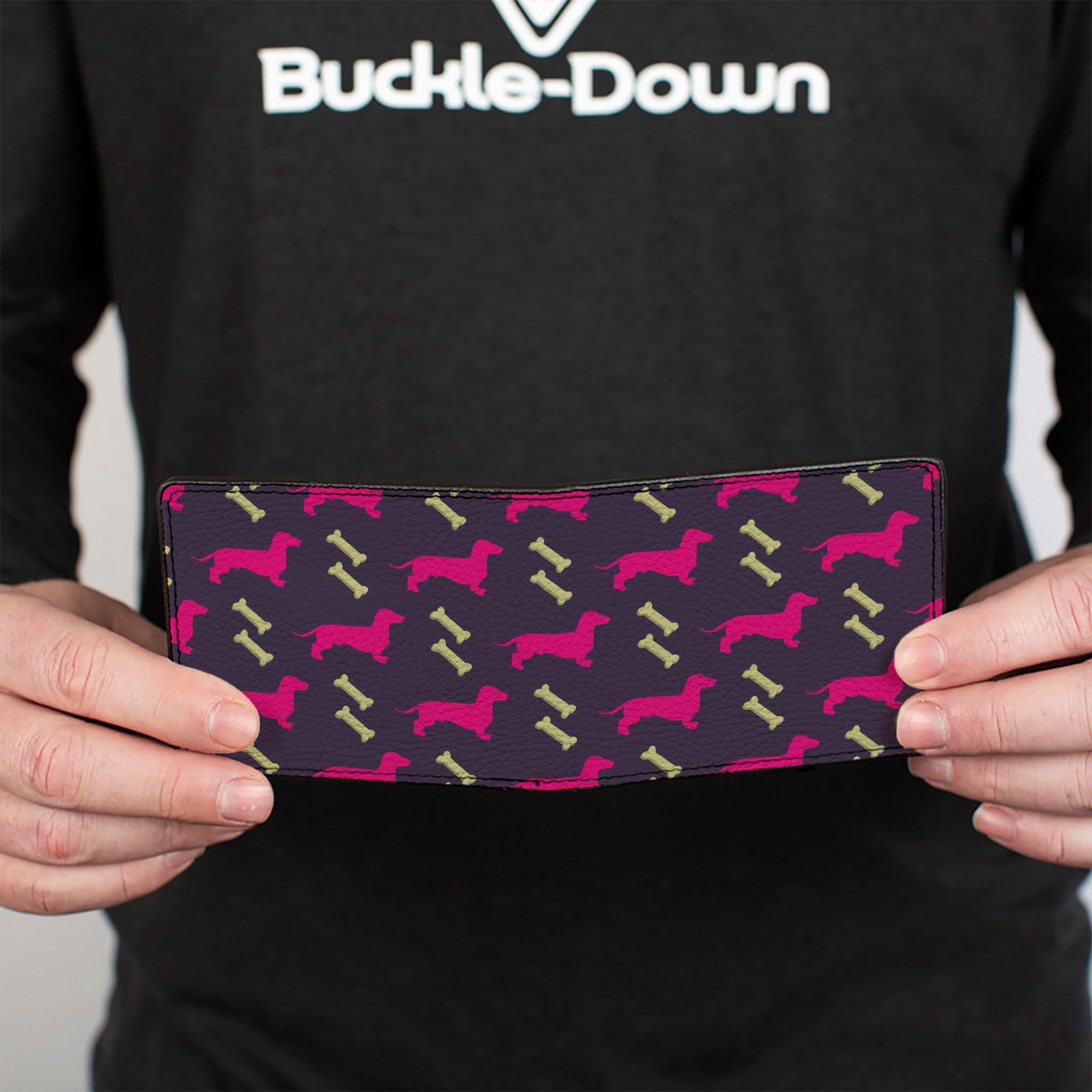 Bi-Fold Wallet - Dachshunds & Bones Purple Fuchsia Green Bi-Fold Wallets Buckle-Down